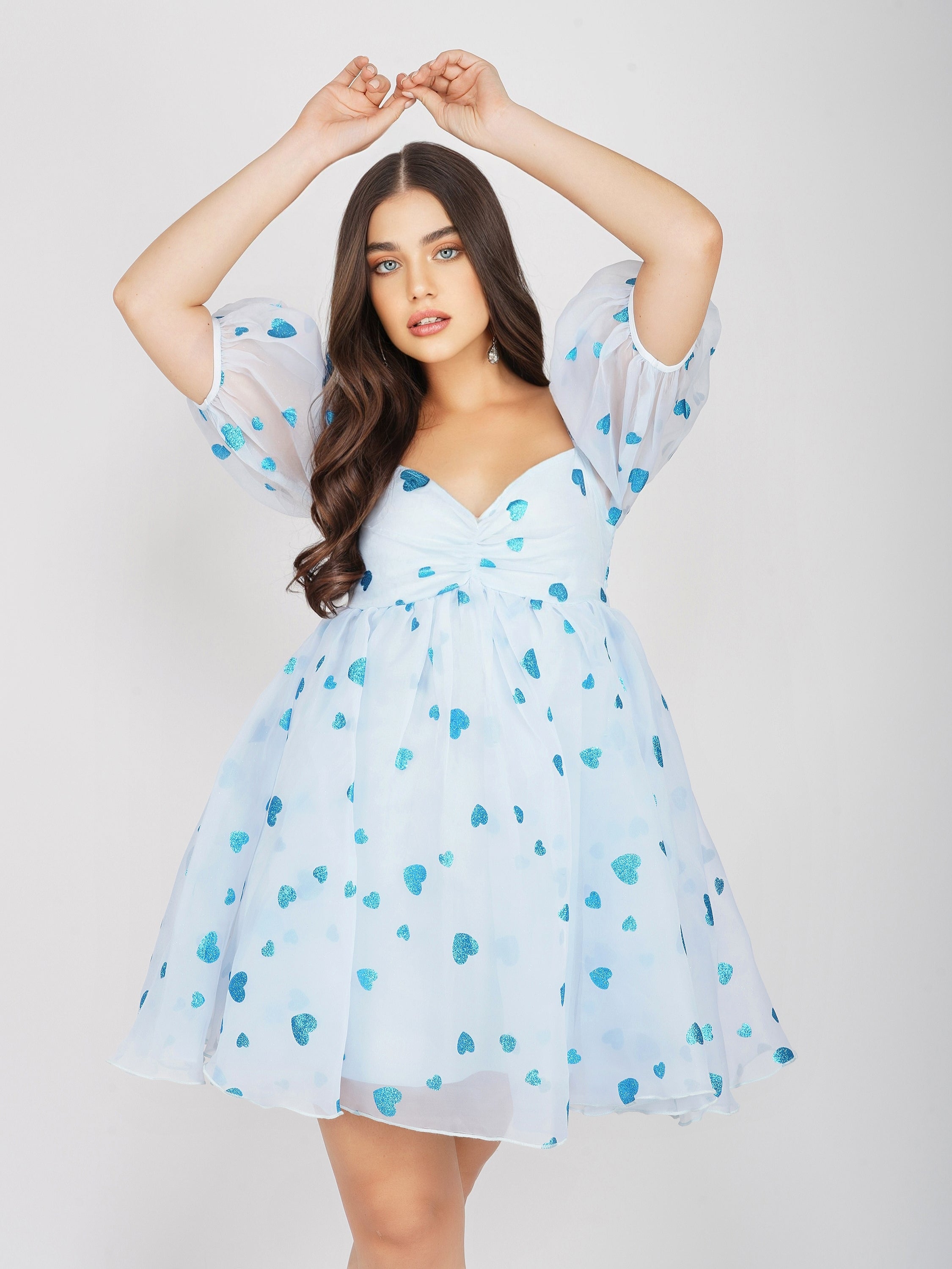 Melanie Puff Sleeve Dress in Blue Heart UK6 / Blue Heart Melanie Puff Sleeve Dress in Blue Heart UK6 / Blue Heart