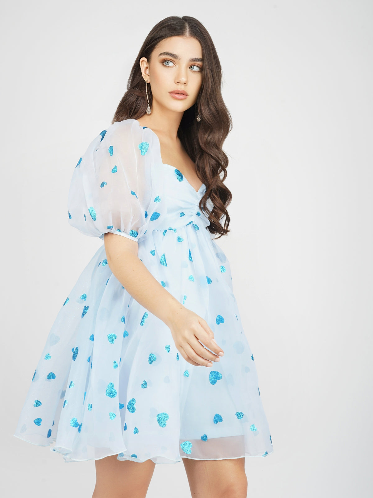 Melanie Plunging Neckline Embellished Mini Dress - Blue