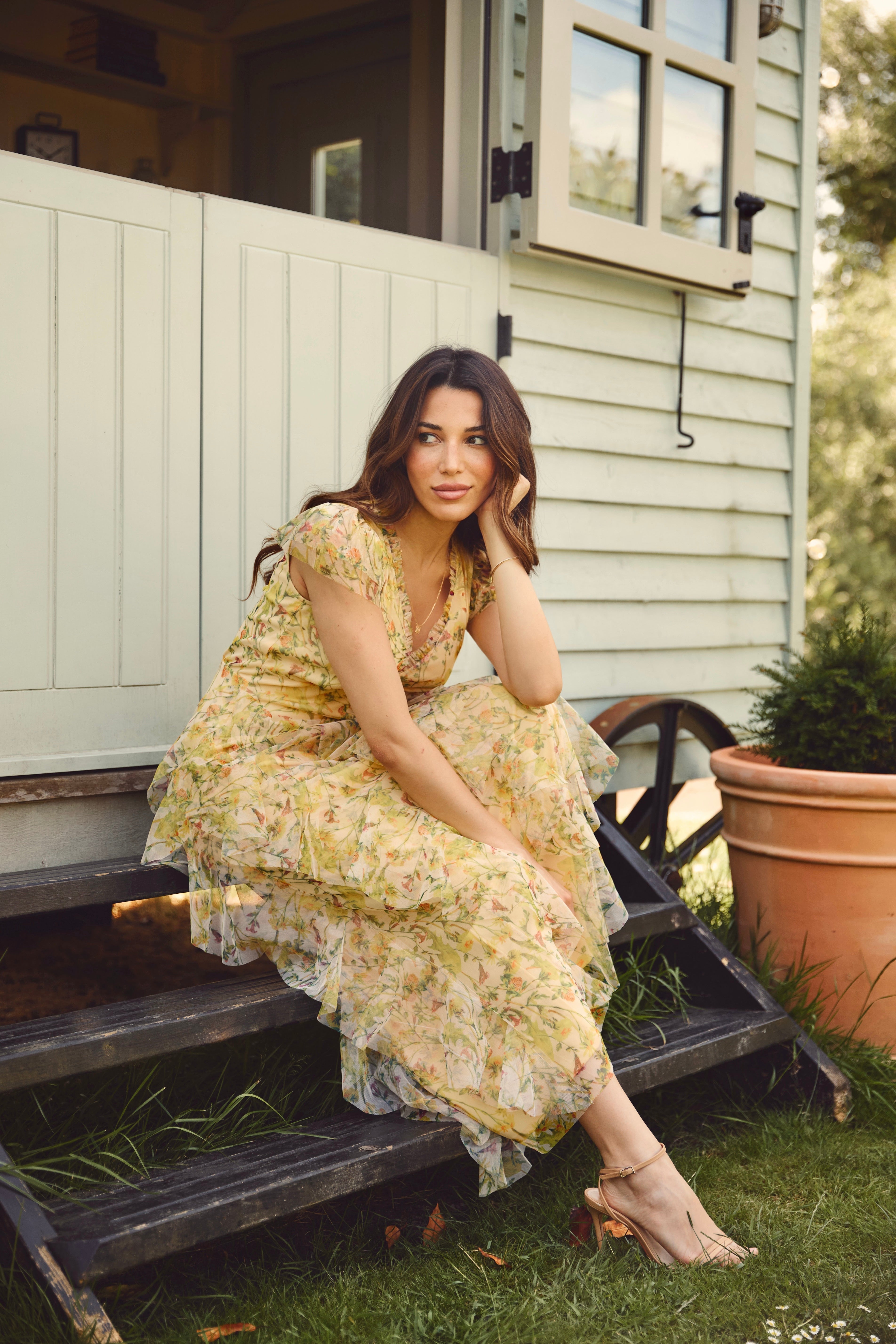 Melody Maxi Dress in Yellow Floral  Lace & Beads