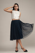Merlin Navy Tulle Midi Skirt
