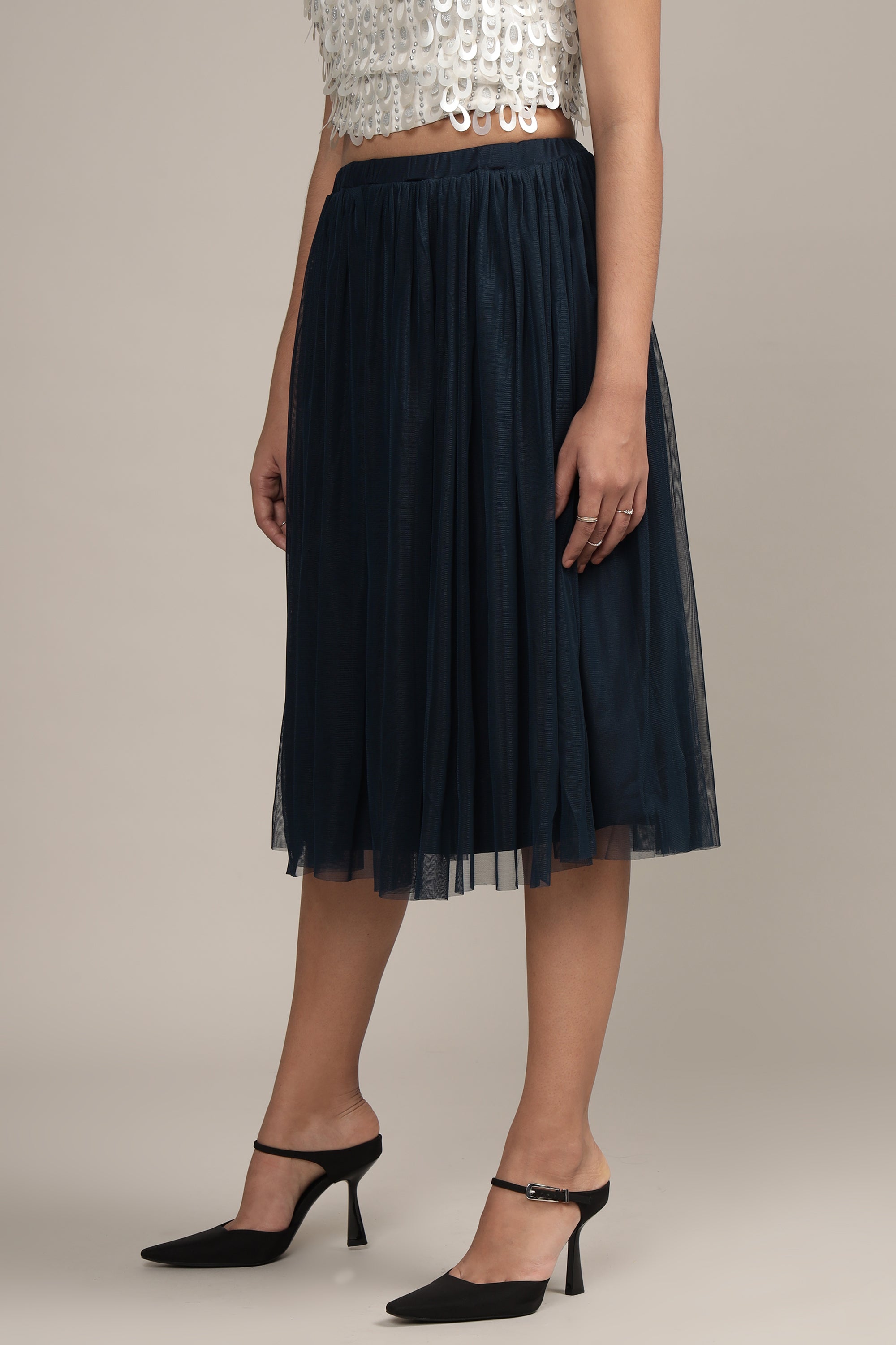 Merlin Navy Tulle Midi Skirt