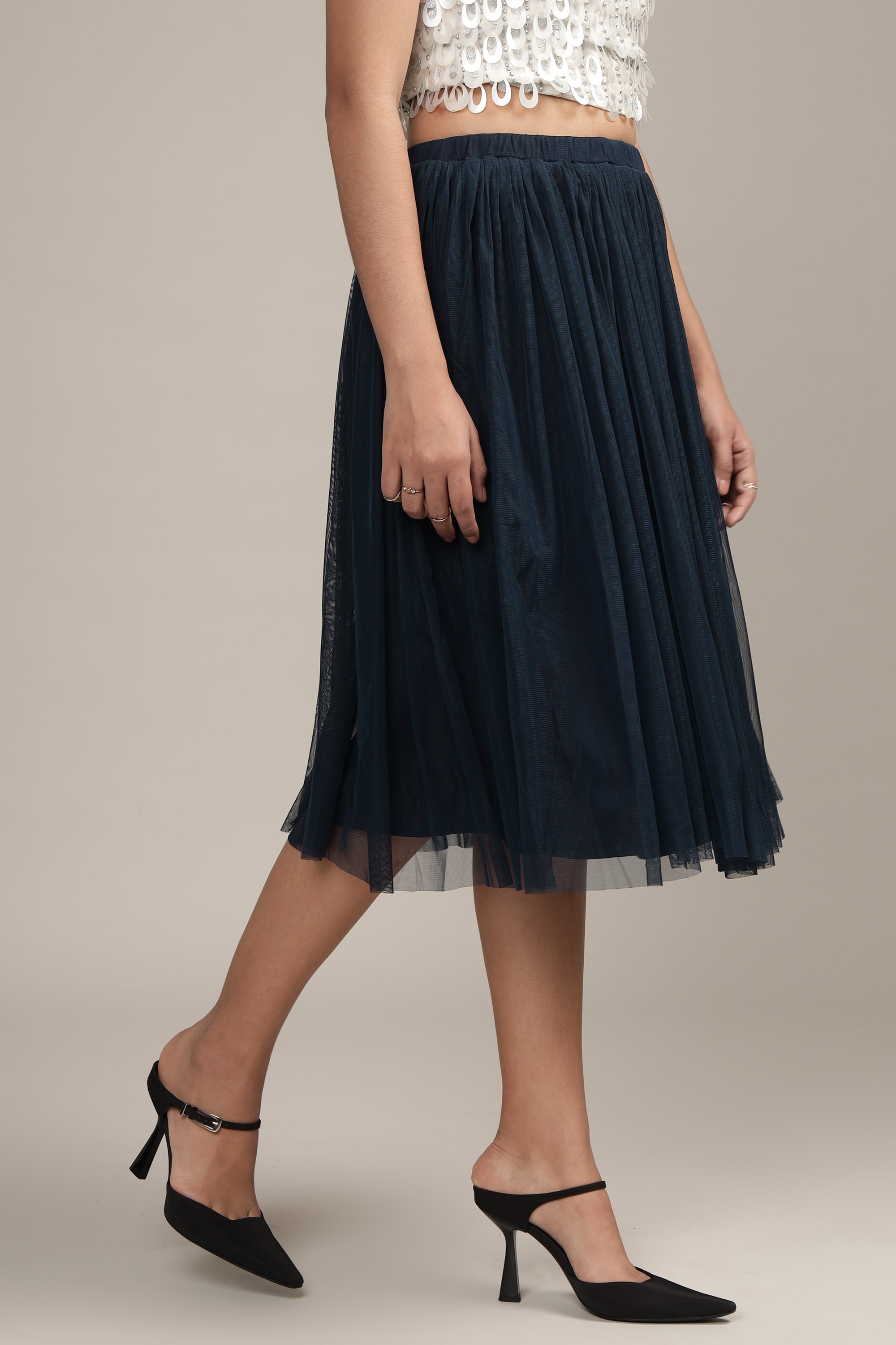 Merlin Navy Tulle Midi Skirt