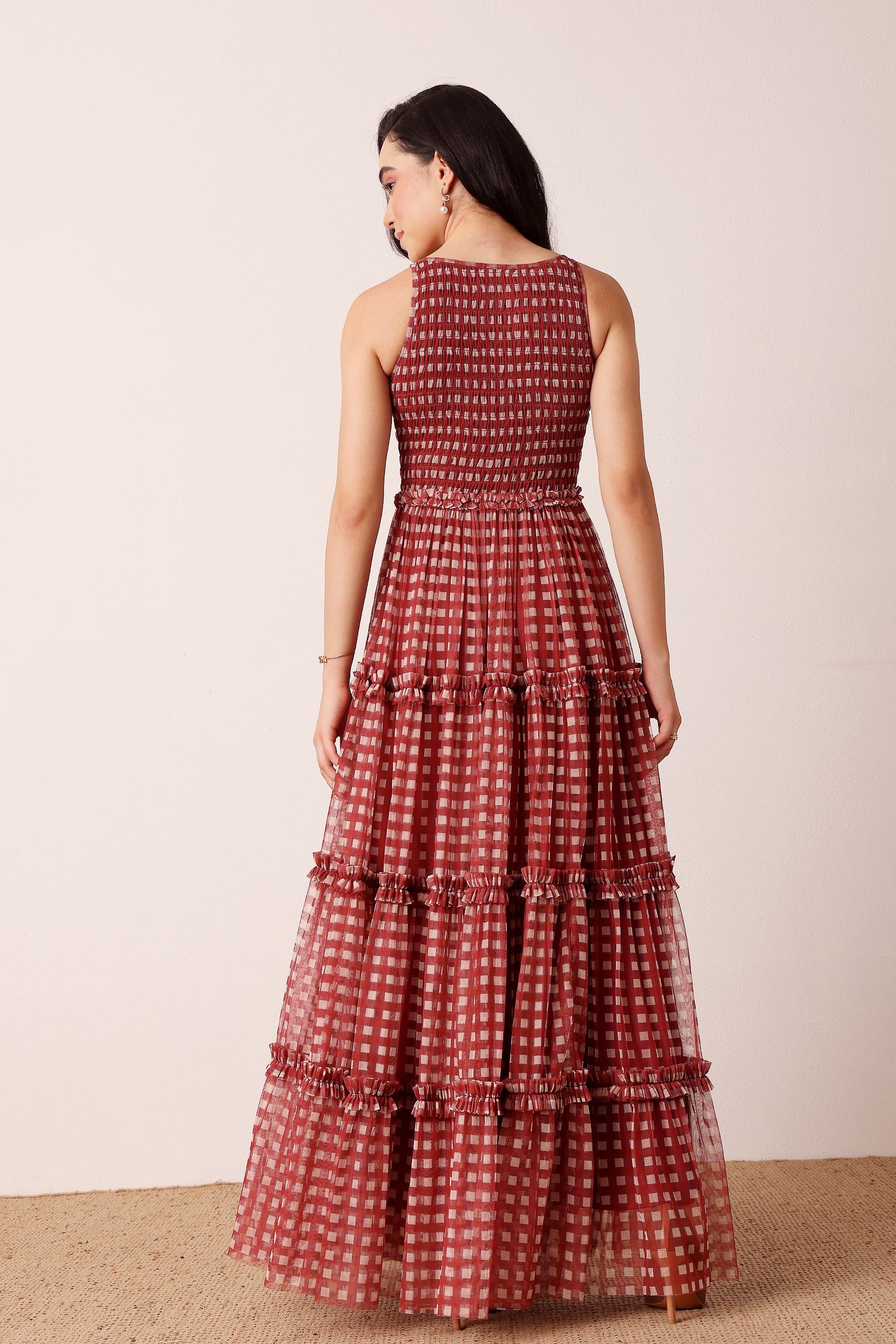 Mhairi Maxi Dress in Burgundy Plaid