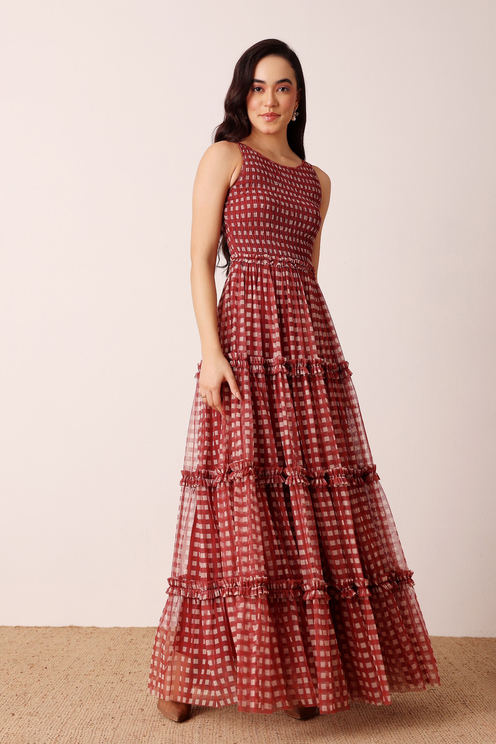 Mhairi Maxi Dress in Burgundy Plaid