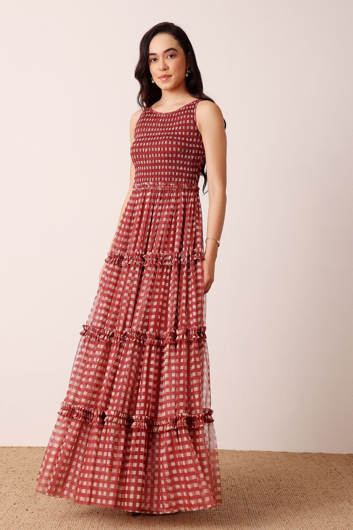 Mhairi Maxi Dress in Burgundy Plaid
