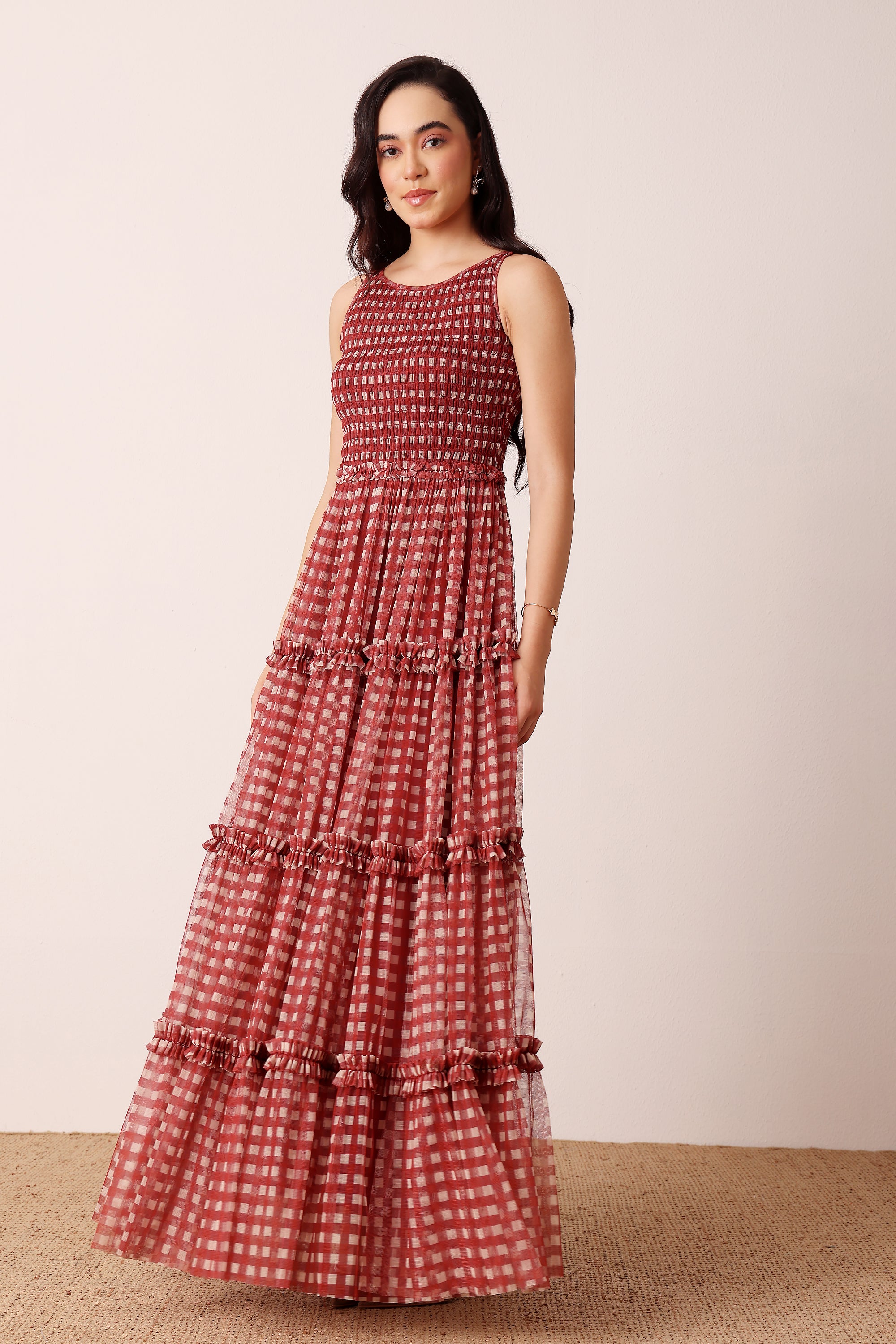 Mhairi Maxi Dress in Burgundy Plaid