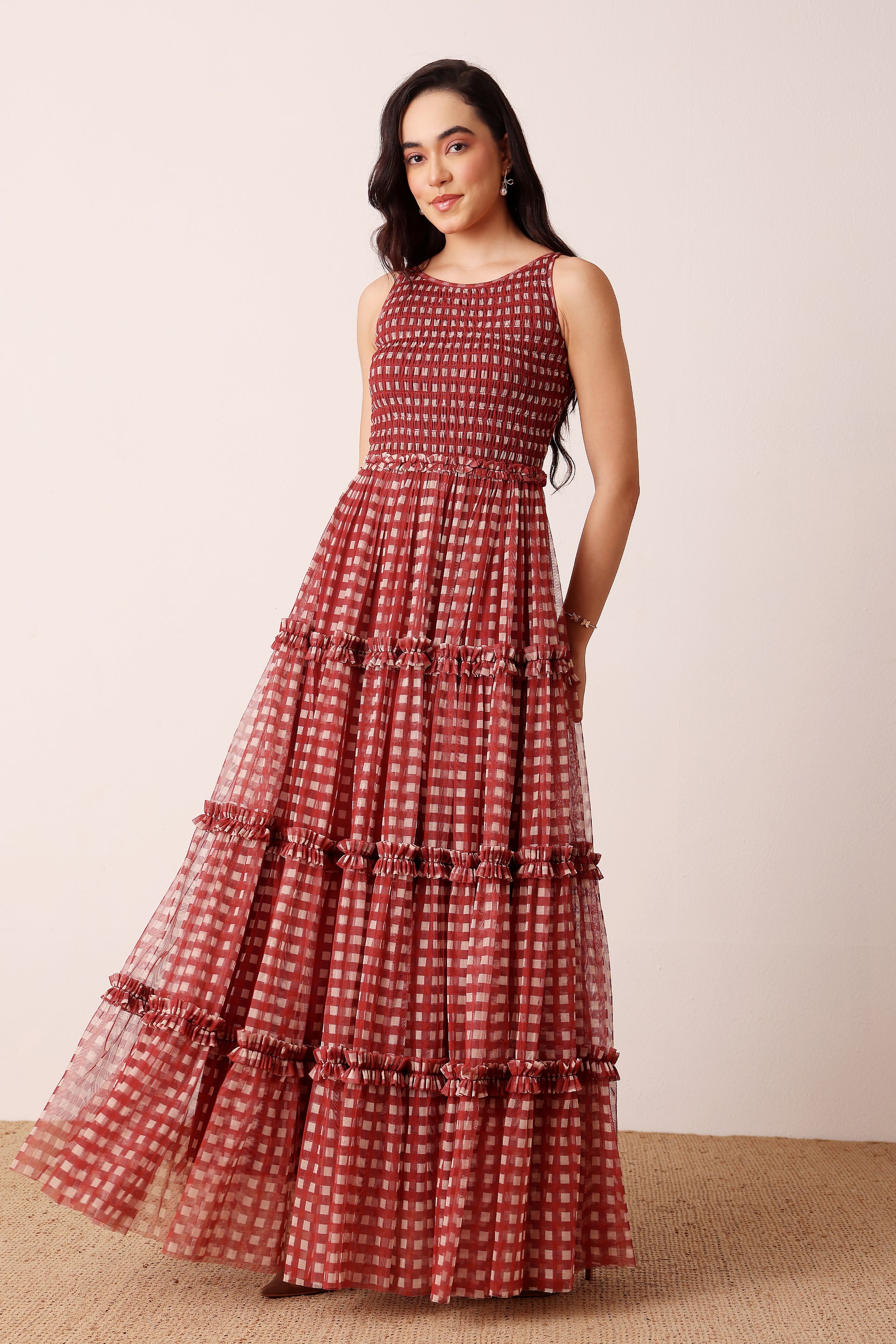 Mhairi Maxi Dress in Burgundy Plaid