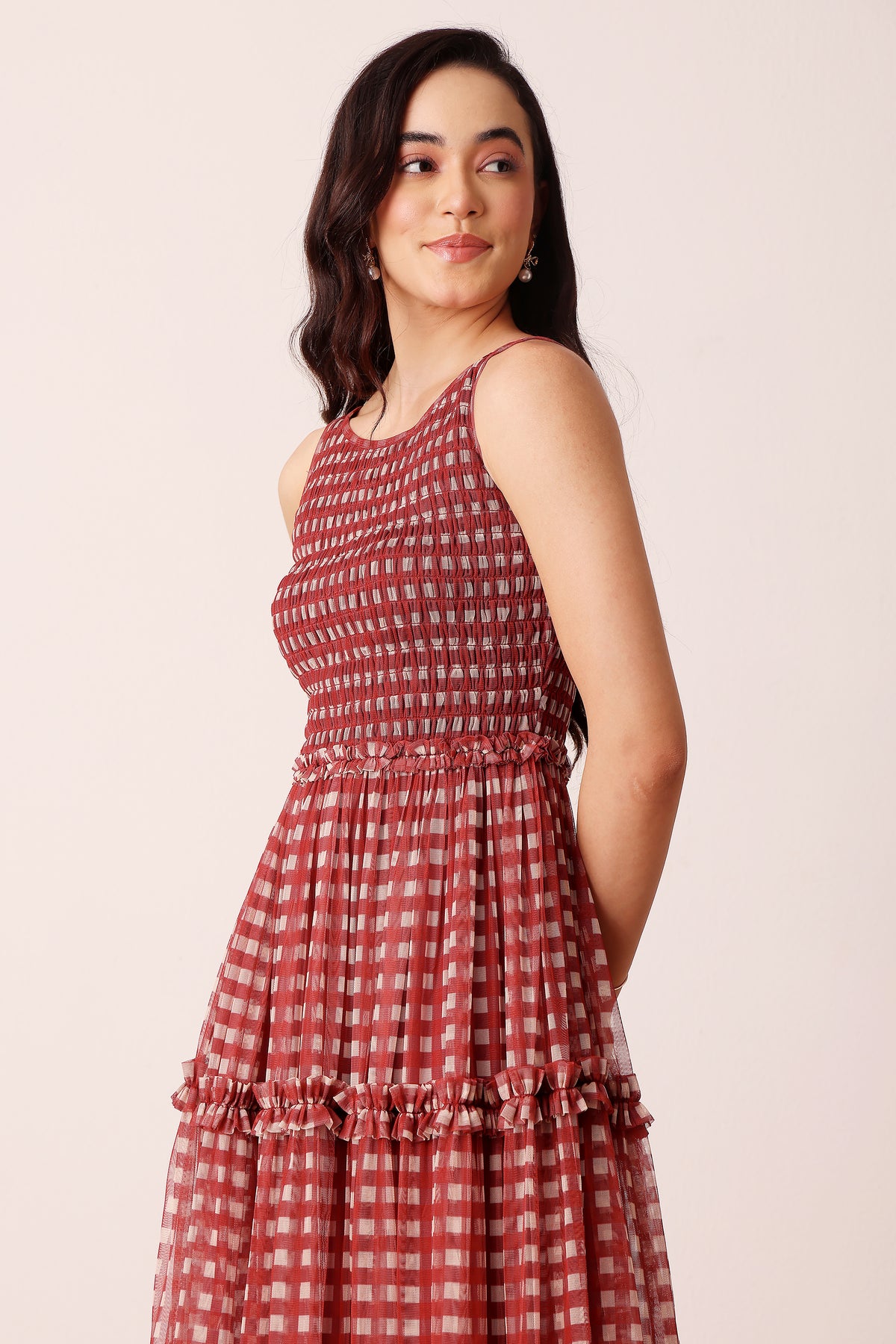 Mhairi Maxi Dress in Burgundy Plaid
