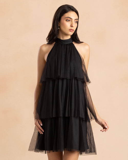 Mia Tulle Mini Dress in Black