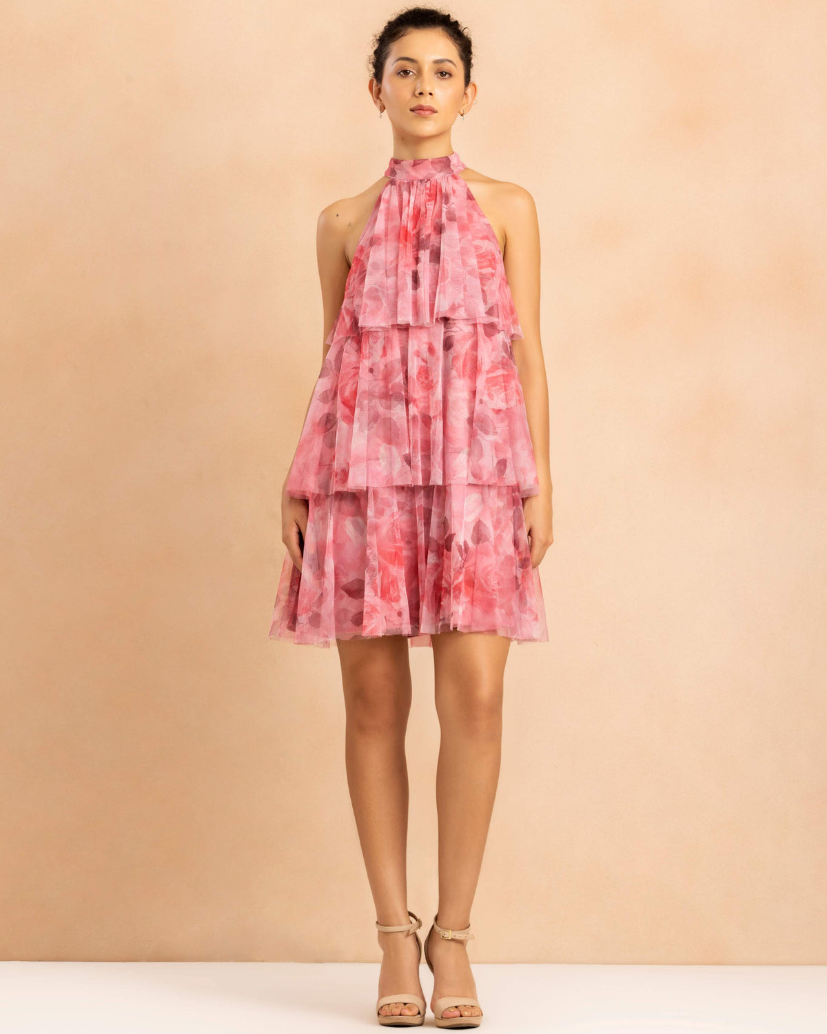Mia Tulle Mini Dress in Pink Rosey Print