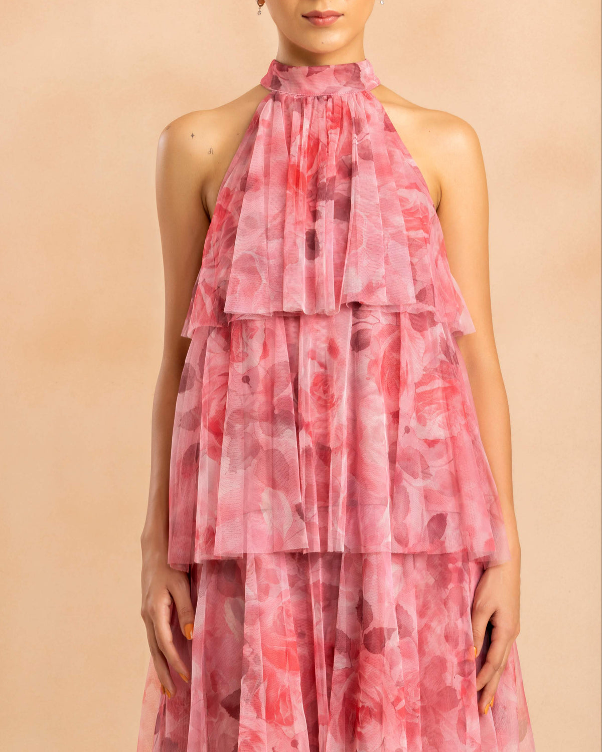 Mia Tulle Mini Dress in Pink Rosey Print