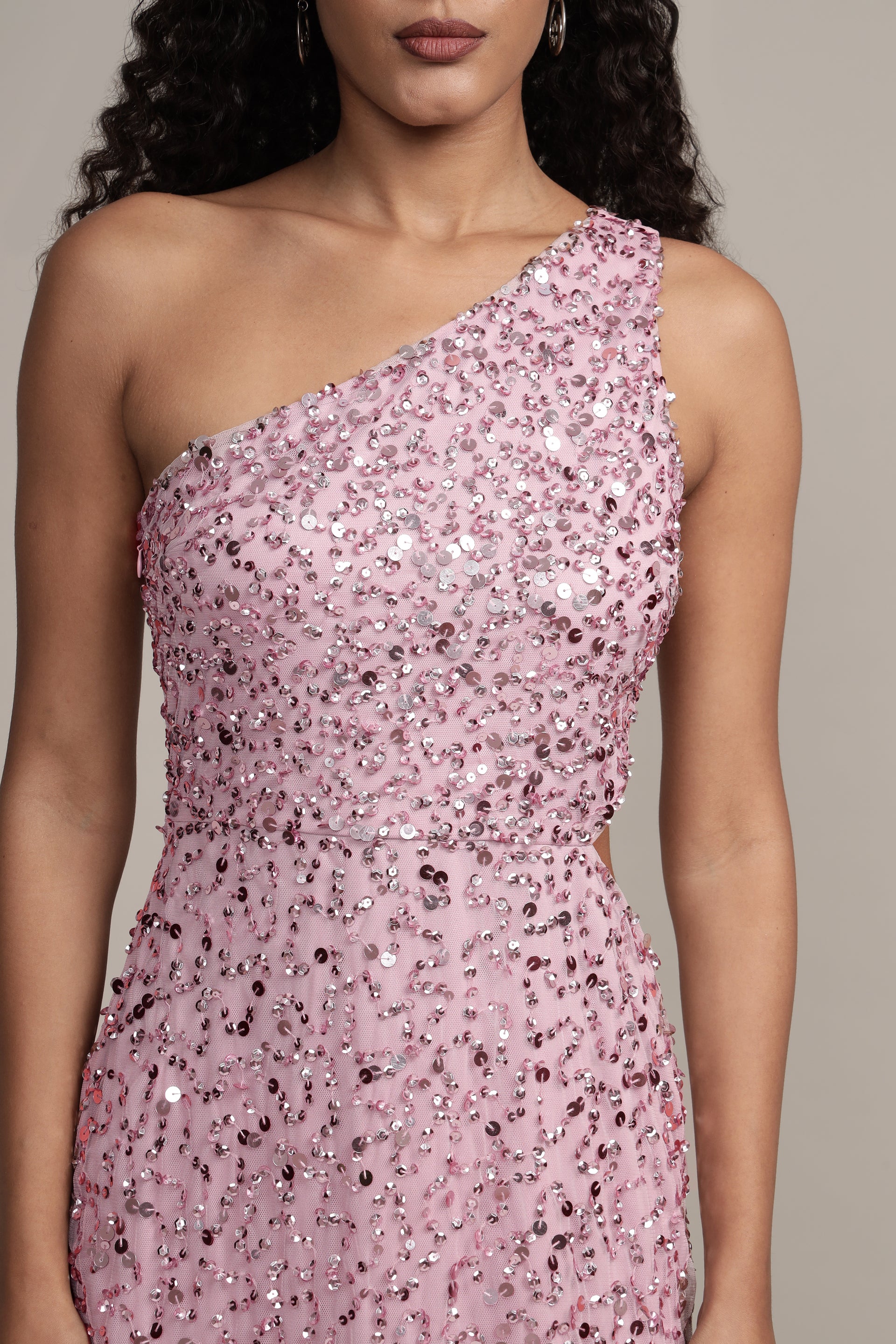 Naeve One Shoulder Sequin Dress in Pink