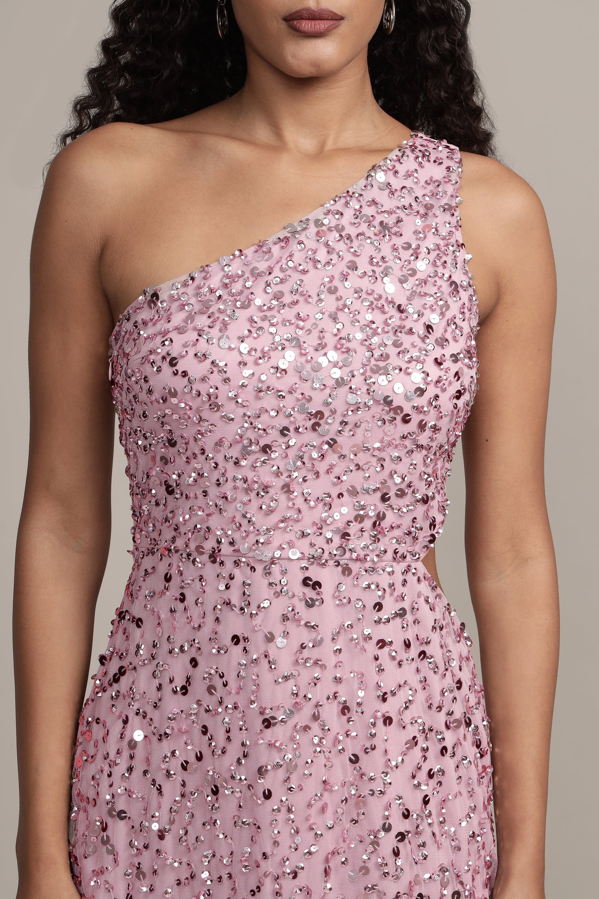 Naeve One Shoulder Sequin Dress in Pink