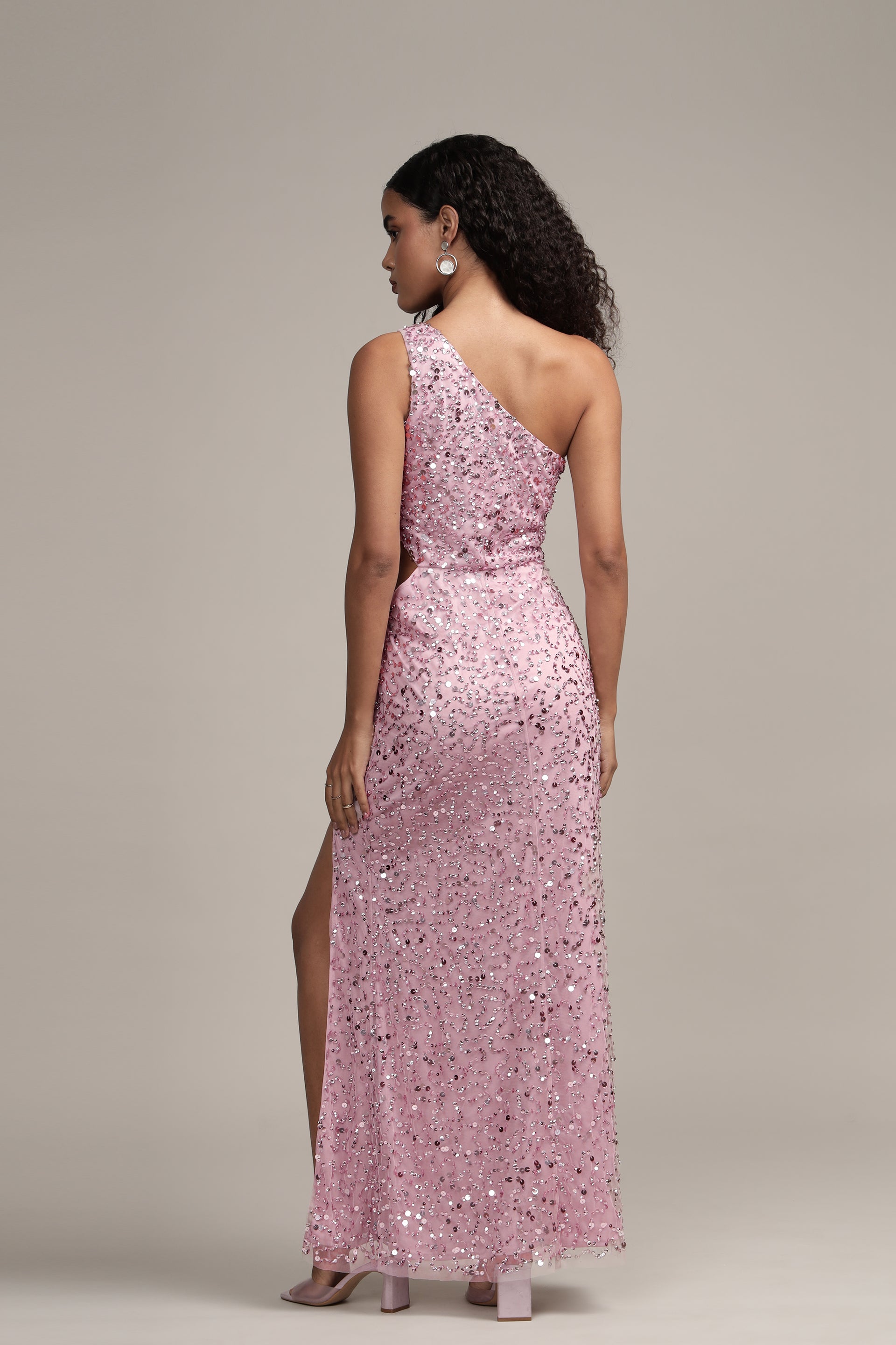Naeve One Shoulder Sequin Dress in Pink