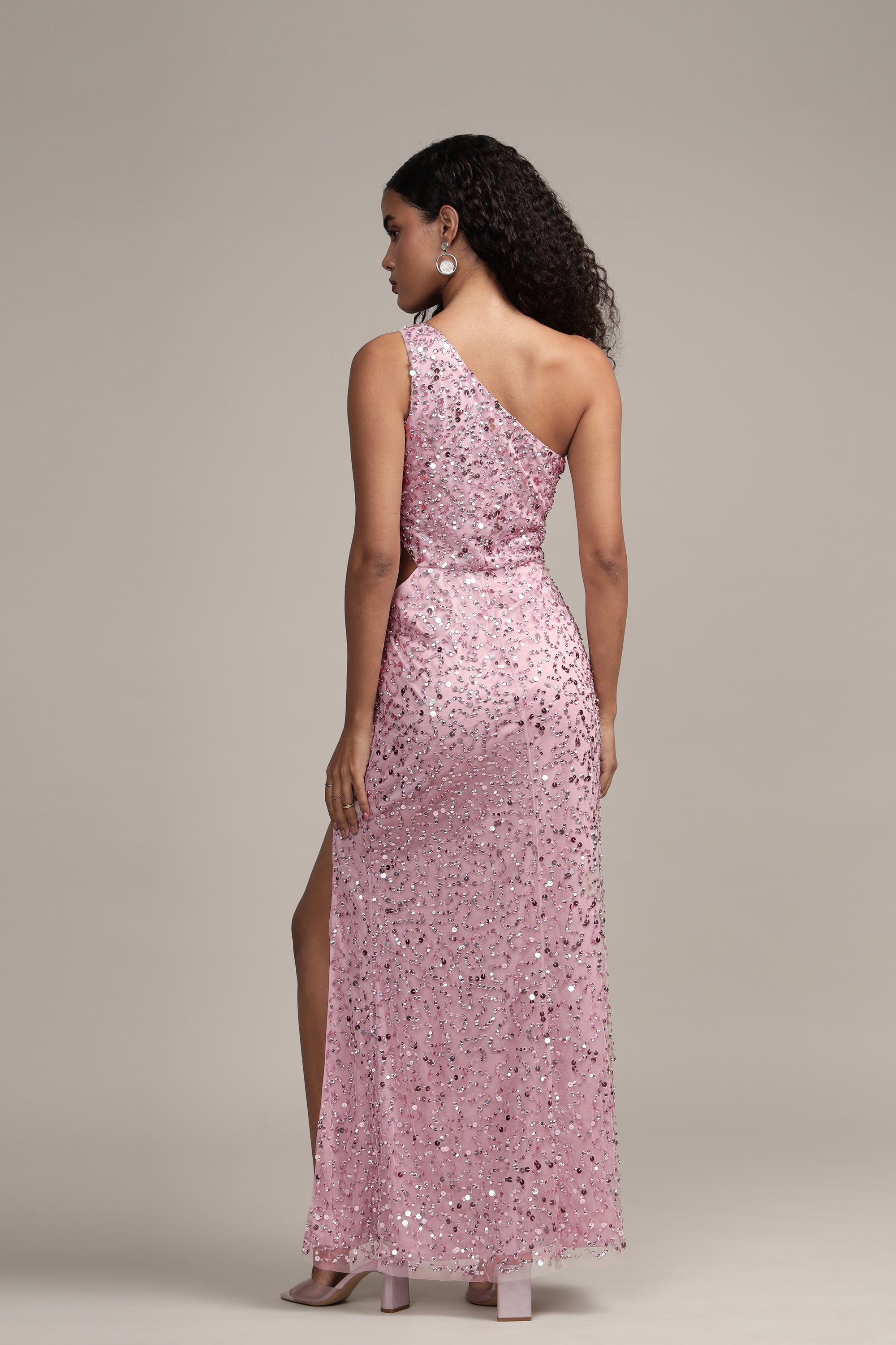 Naeve One Shoulder Sequin Dress in Pink