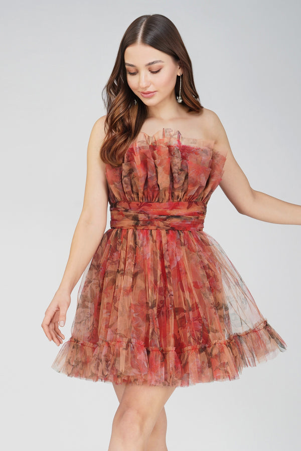 Nanita Tulle Mini Dress in Dark Floral