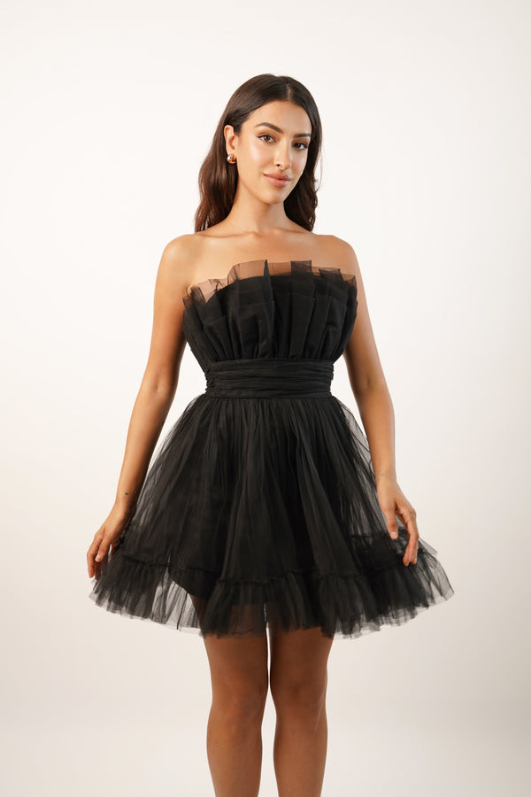Nanita Tulle Mini Dress in Black