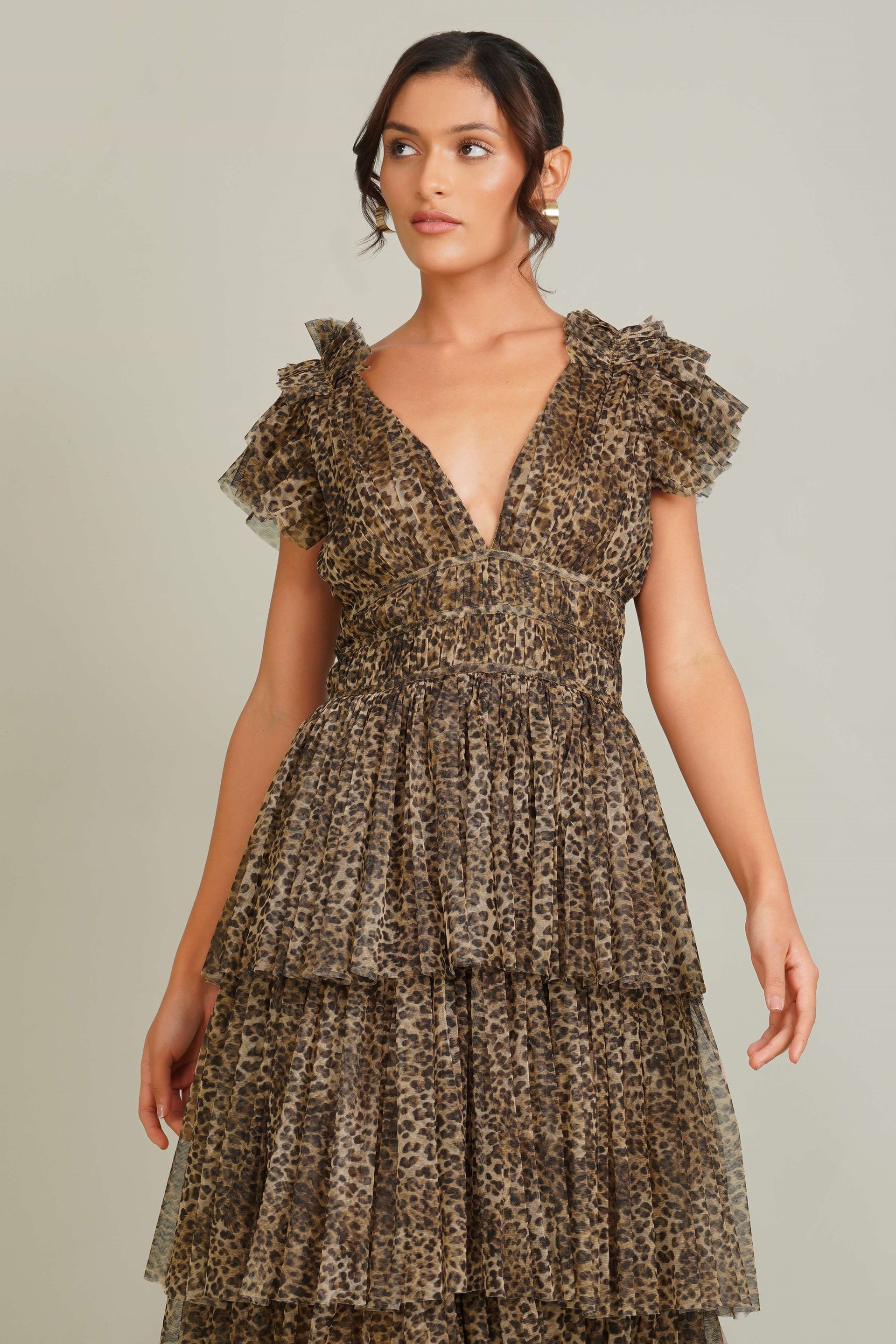 Naomi Tulle Maxi Dress in Animal Print