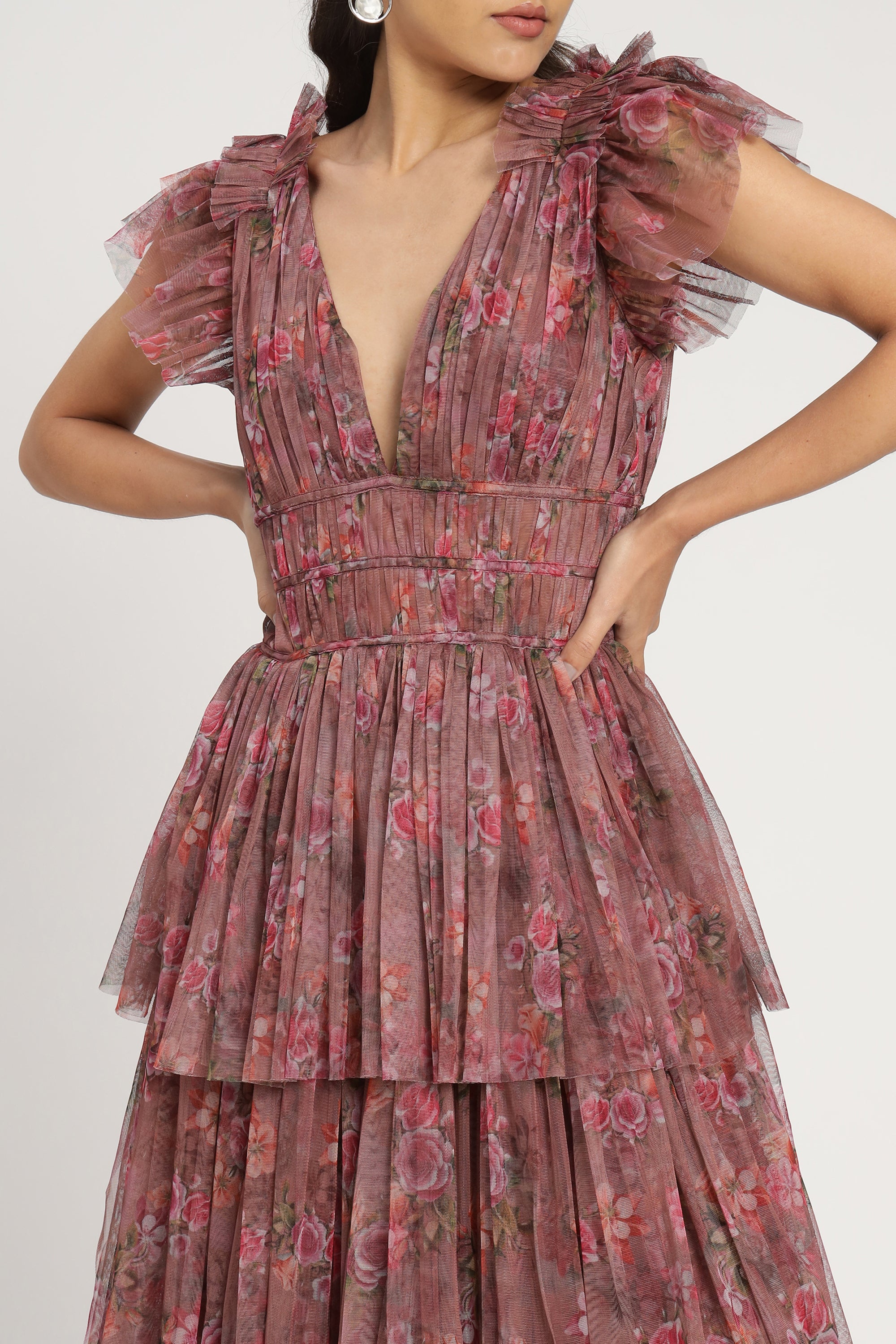 Naomi Tulle Maxi Dress in Purple Floral