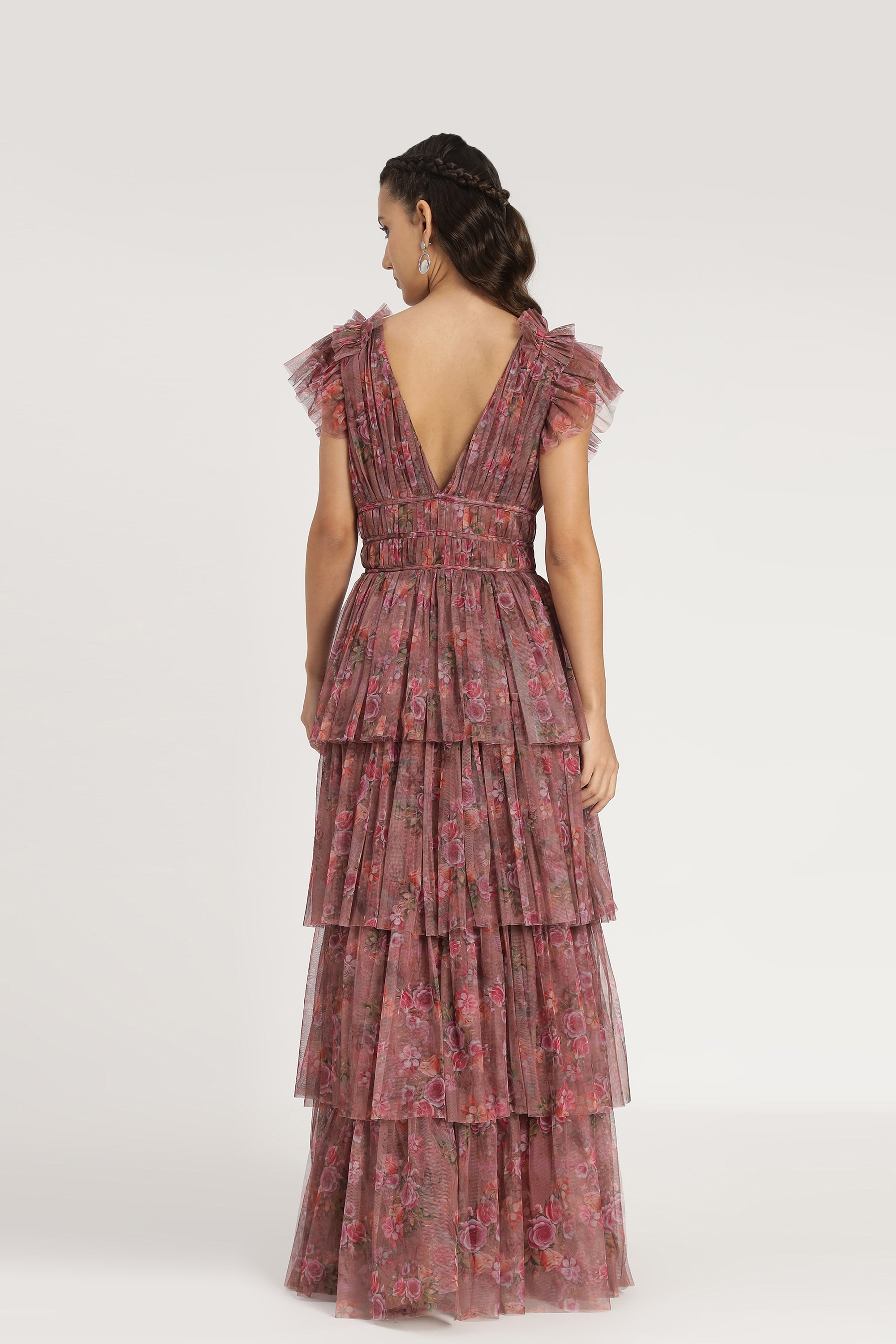 Naomi Tulle Maxi Dress in Purple Floral