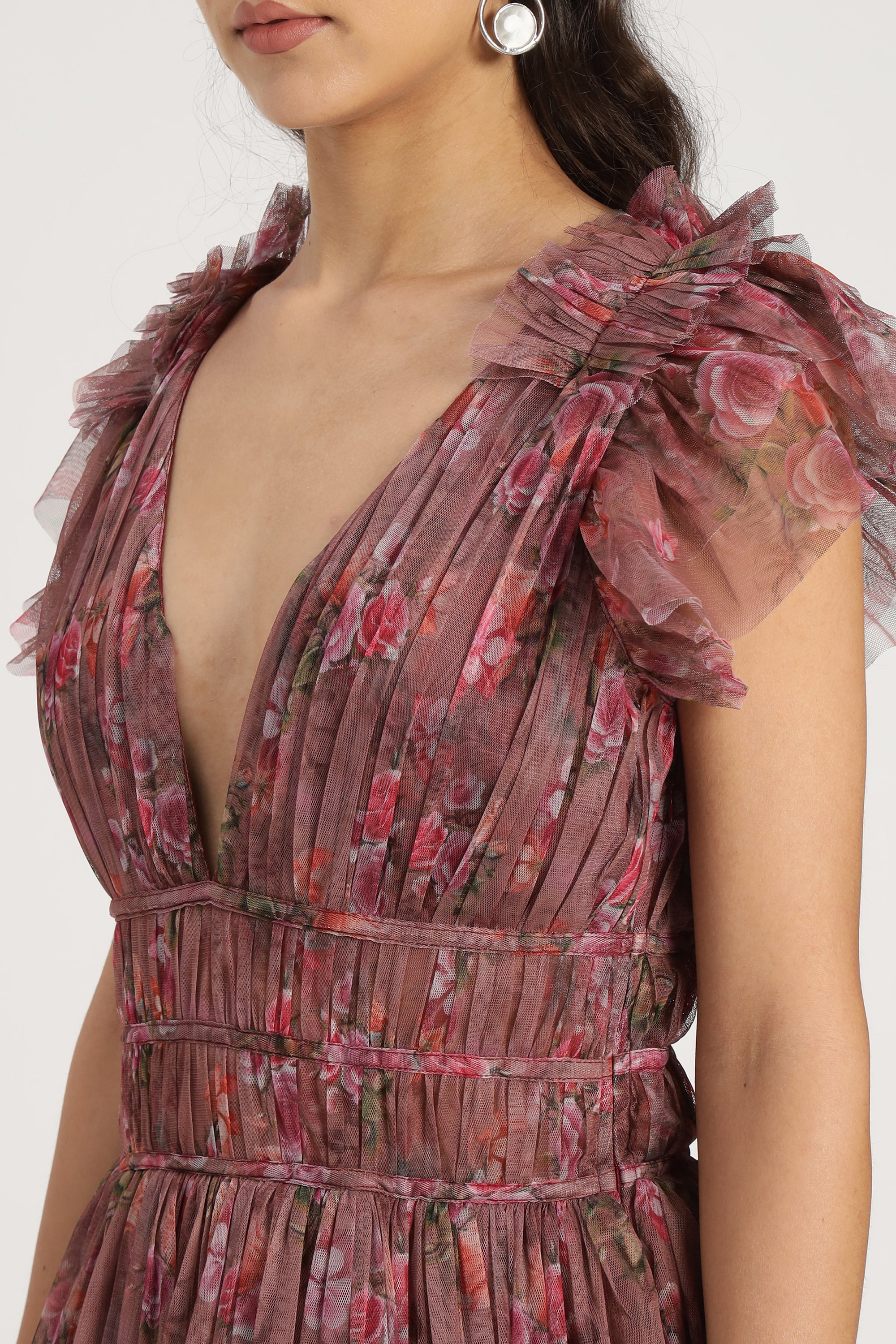Naomi Tulle Maxi Dress in Purple Floral