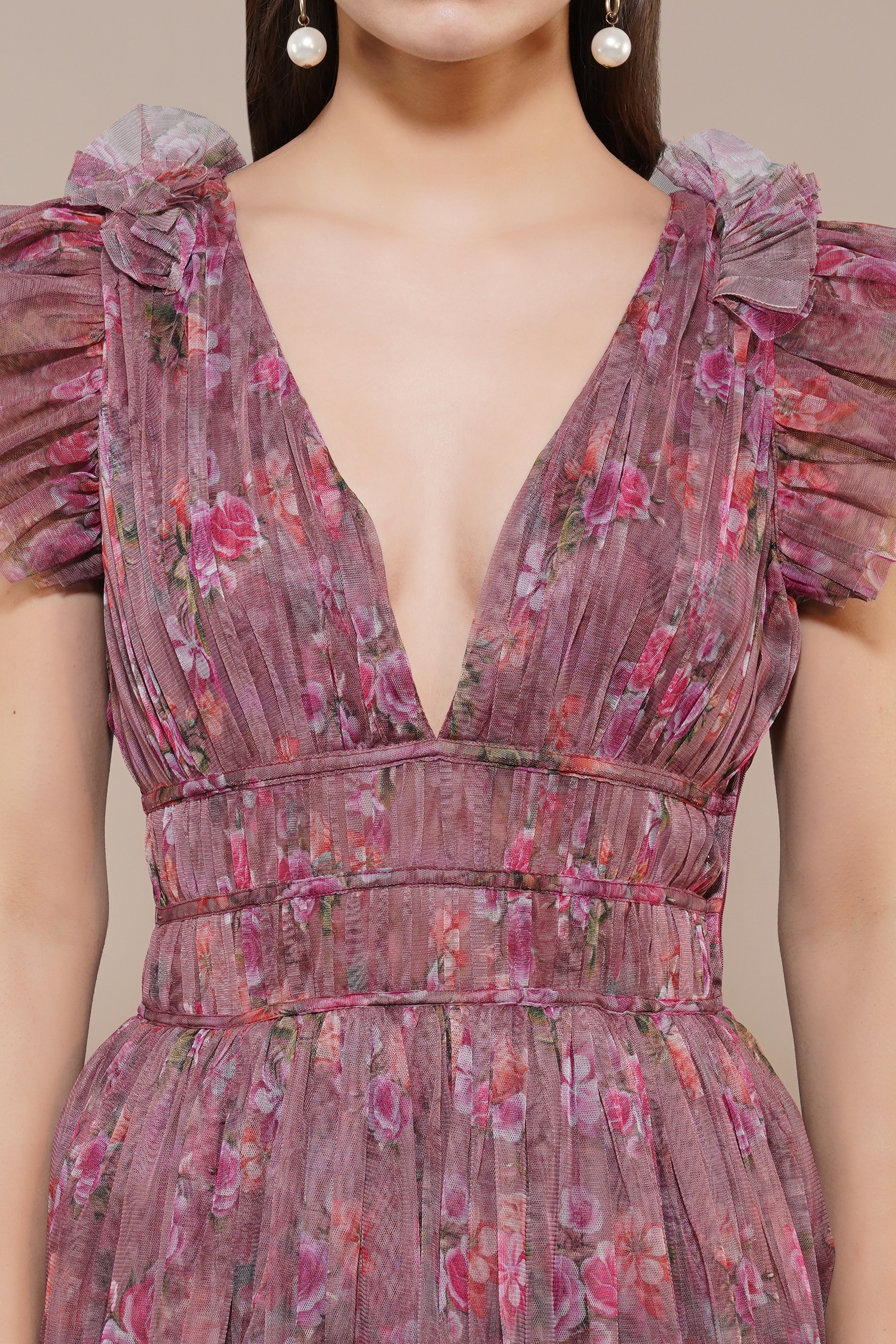Naomi Tulle Maxi Dress in Purple Floral