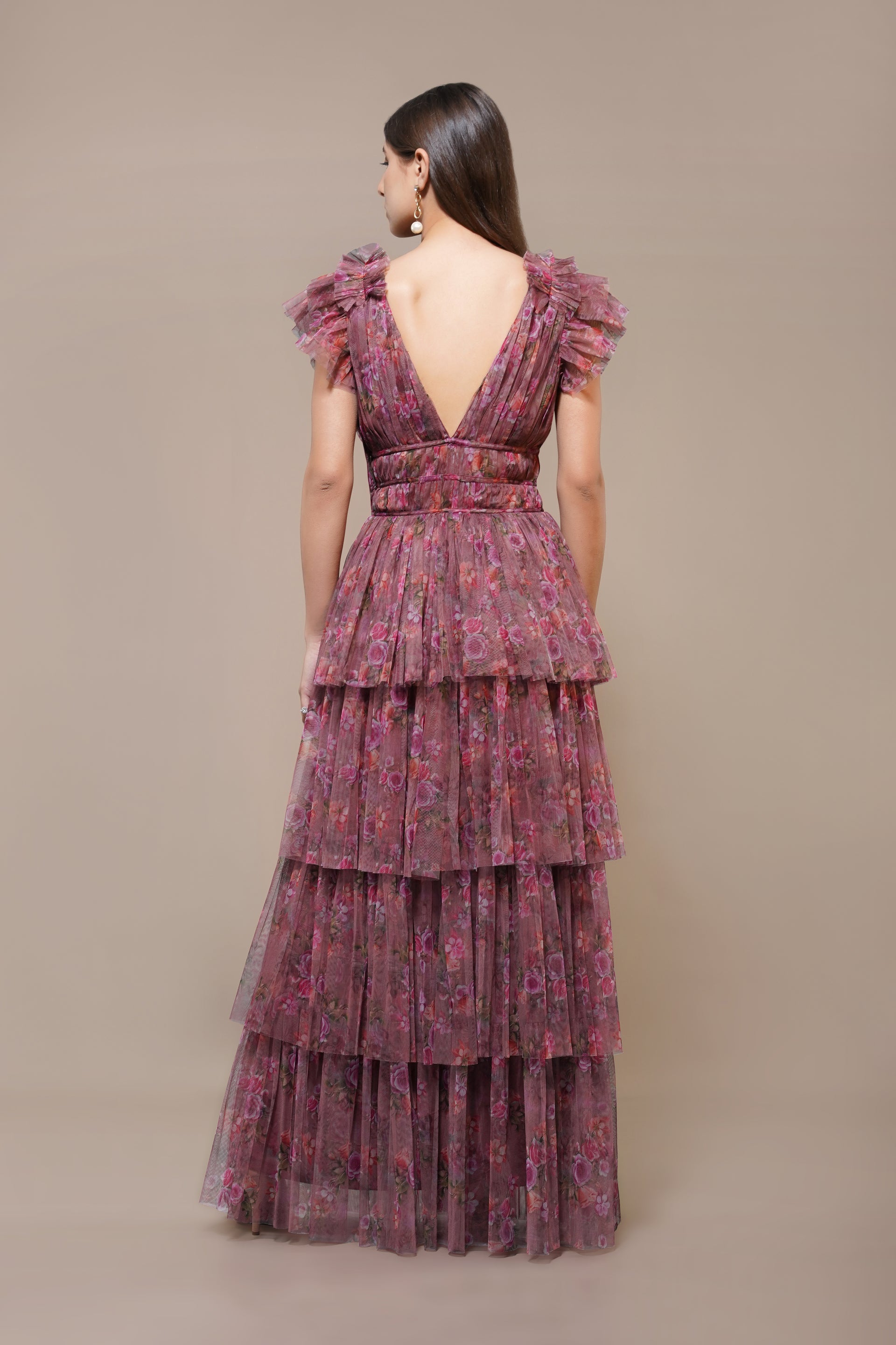 Naomi Tulle Maxi Dress in Purple Floral