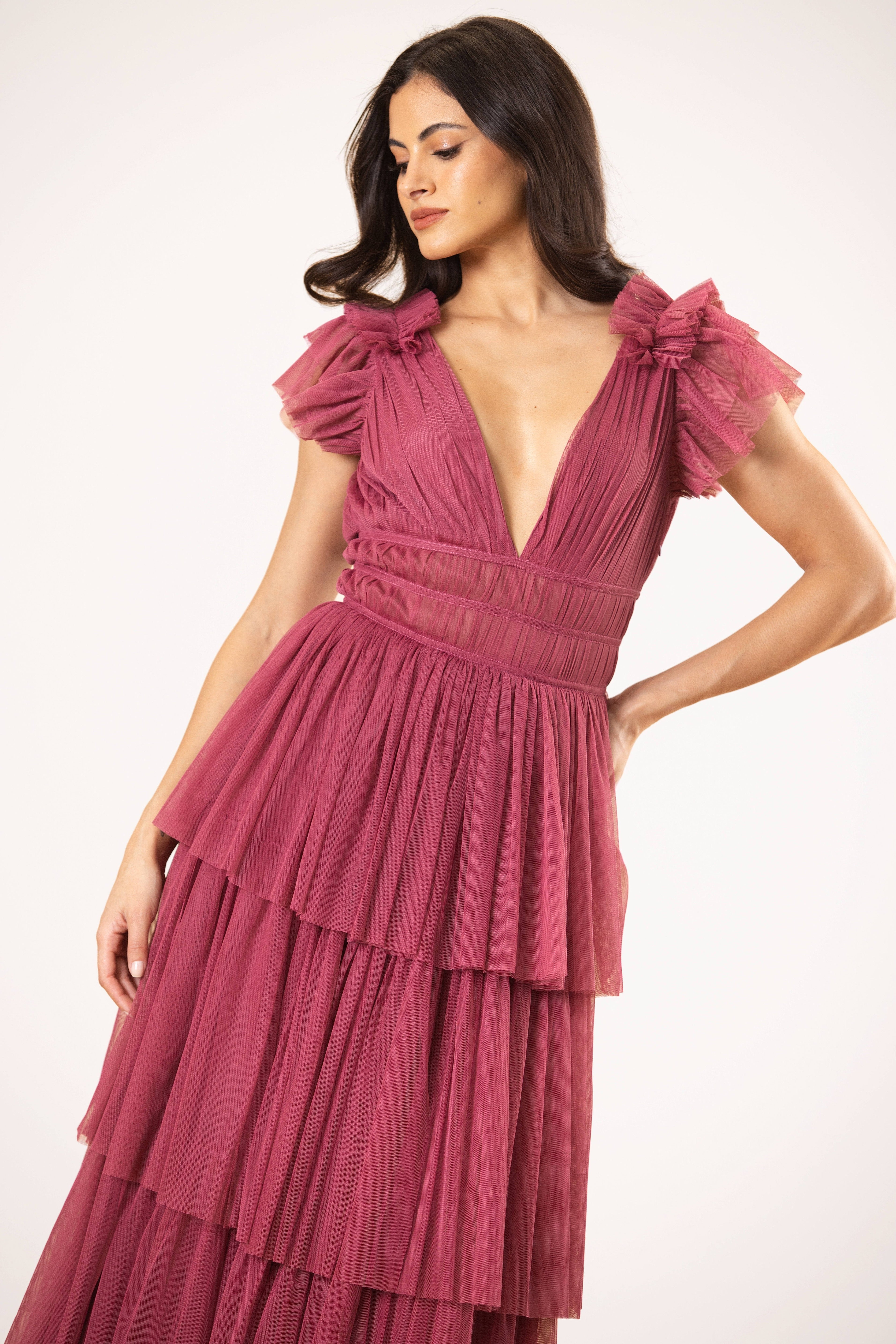 Naomi Tulle Maxi Dress in Orchid