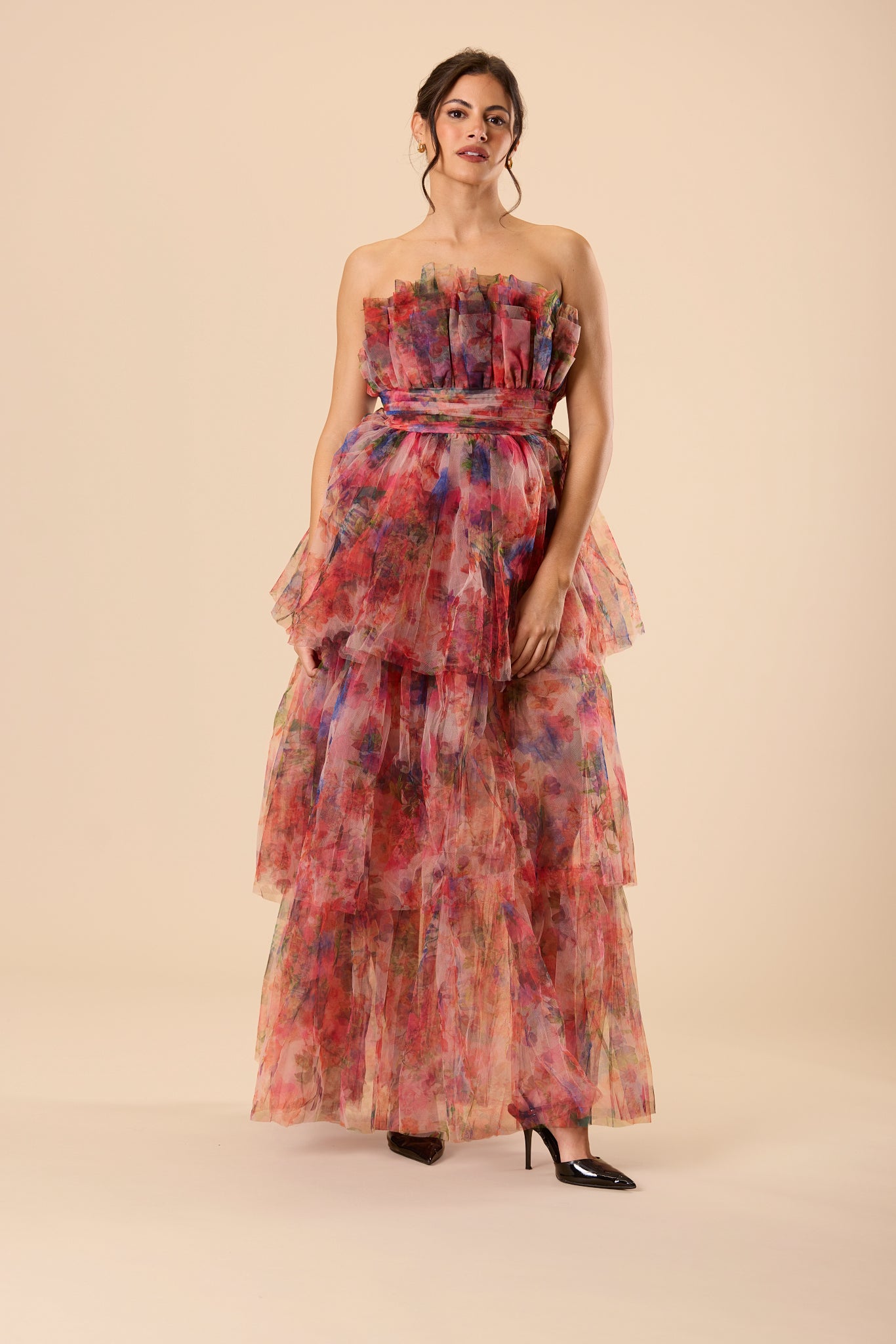Natalia Tulle Maxi Dress in Mixed Floral – Lace & Beads
