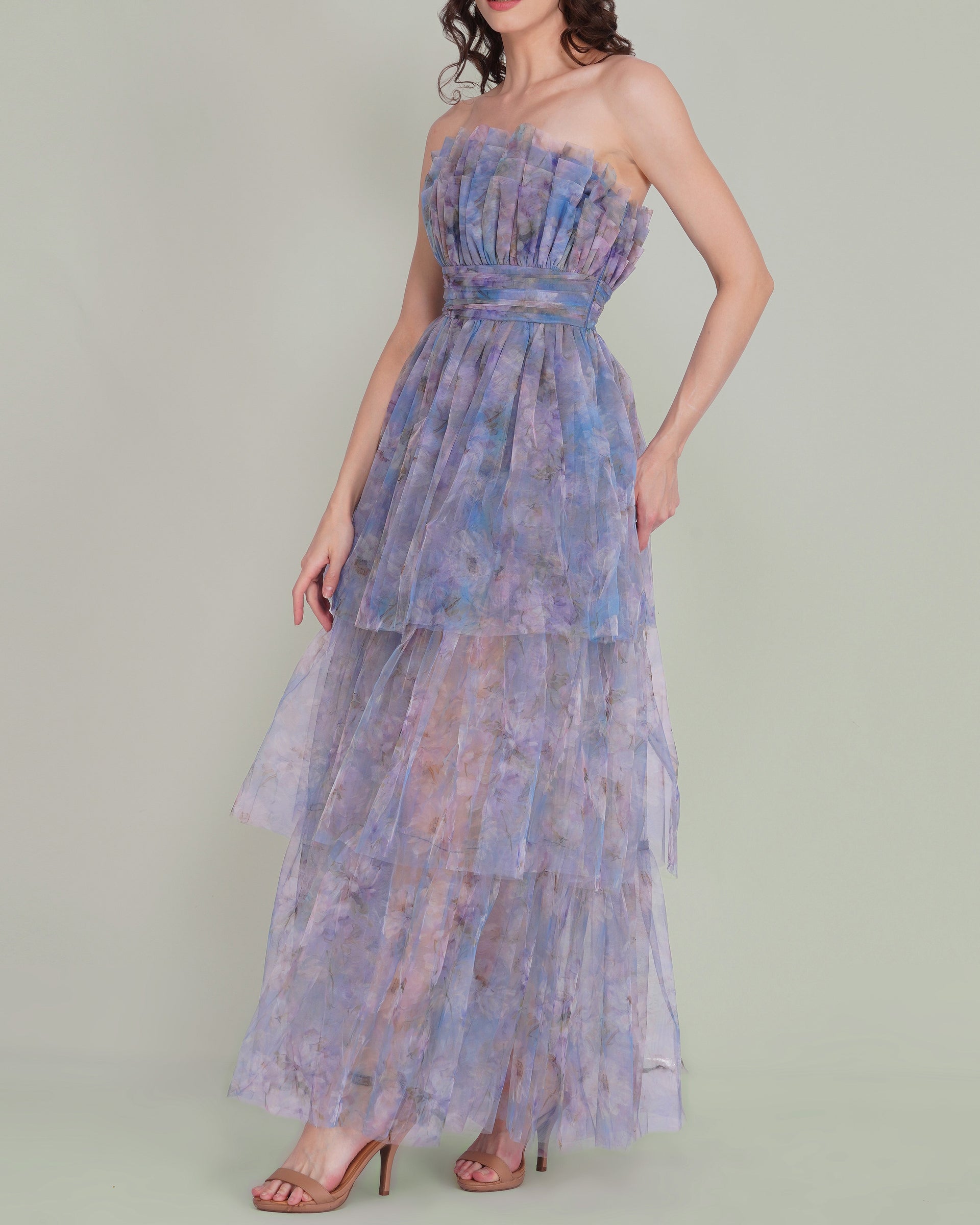 Natalia Tulle Maxi Dress in Lavender Bloom