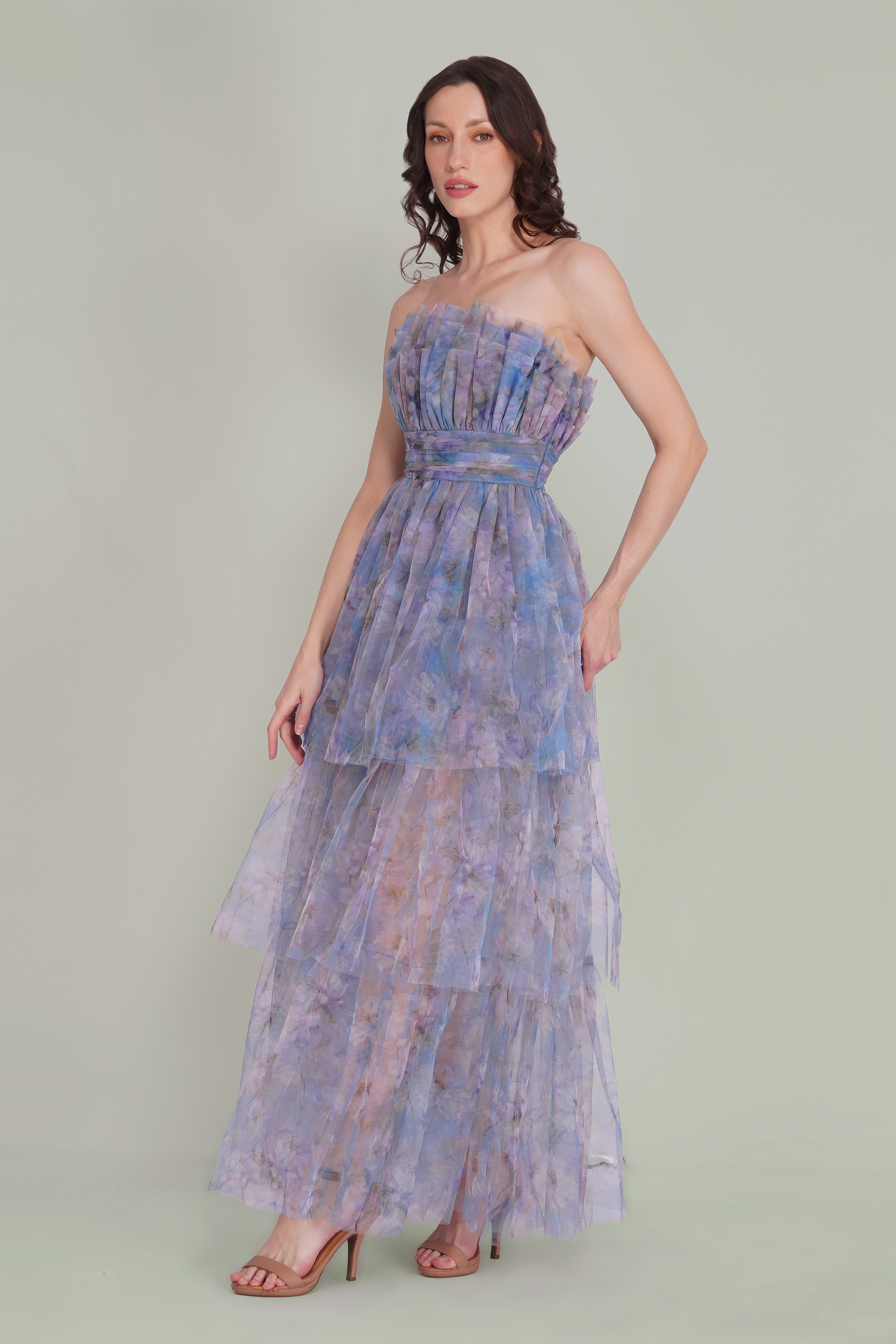 Natalia Tulle Maxi Dress in Lavender Bloom