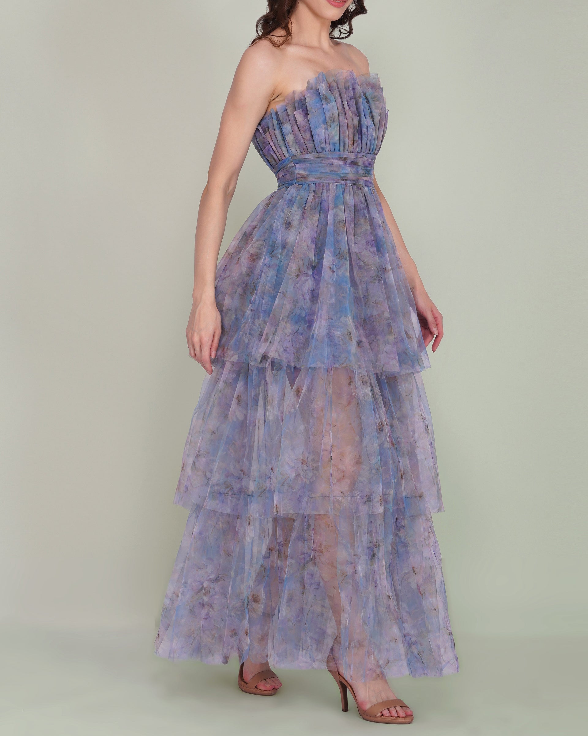 Natalia Tulle Maxi Dress in Lavender Bloom