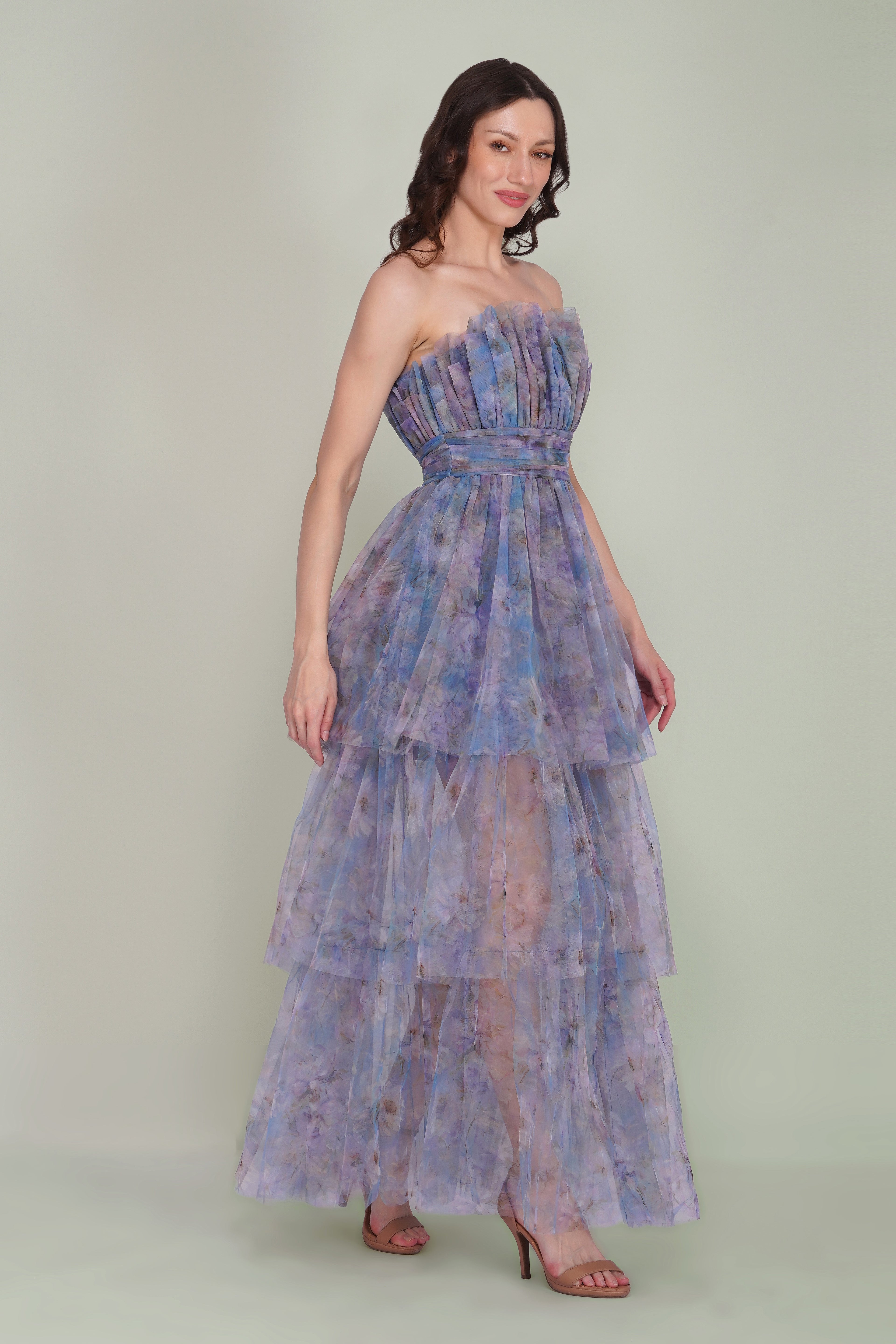Natalia Tulle Maxi Dress in Lavender Bloom