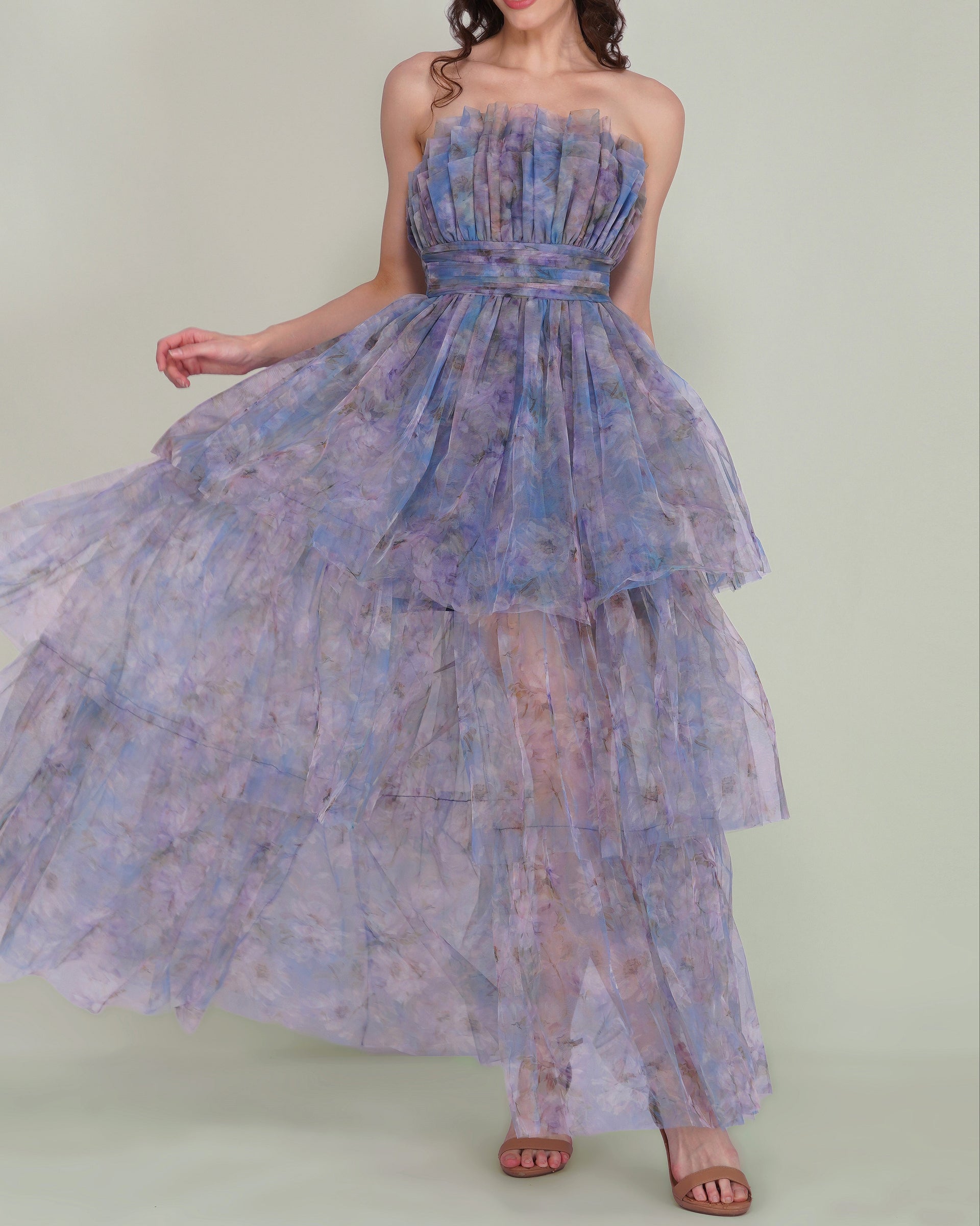 Natalia Tulle Maxi Dress in Lavender Bloom