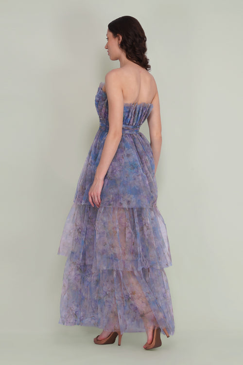 Natalia Tulle Maxi Dress in Lavender Bloom