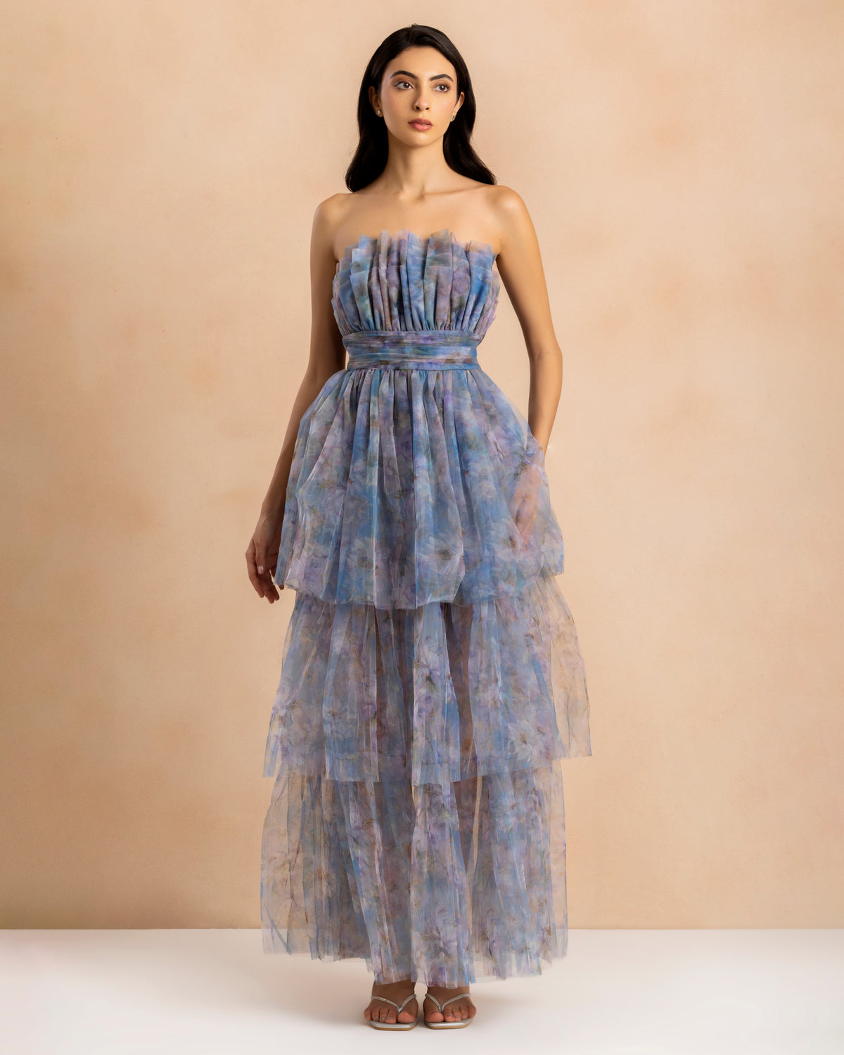 Natalia Tulle Maxi Dress in Lavender Bloom