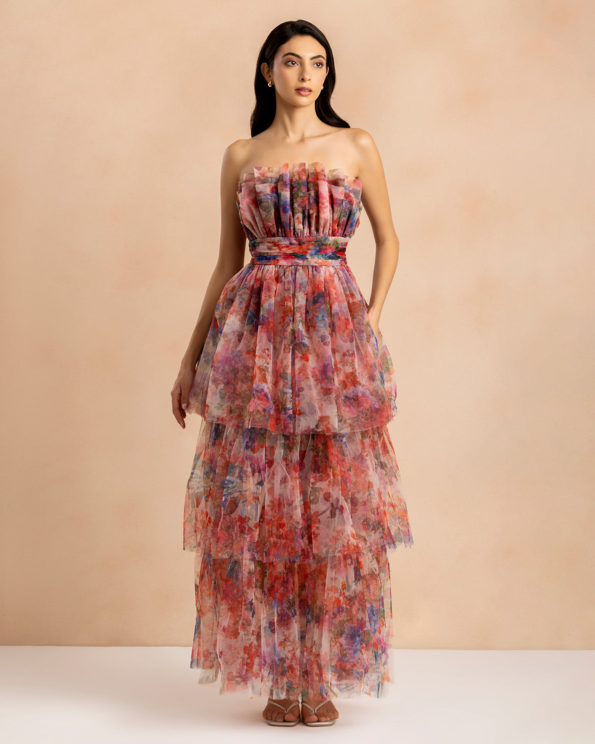 Natalia Tulle Maxi Dress in Mixed Floral