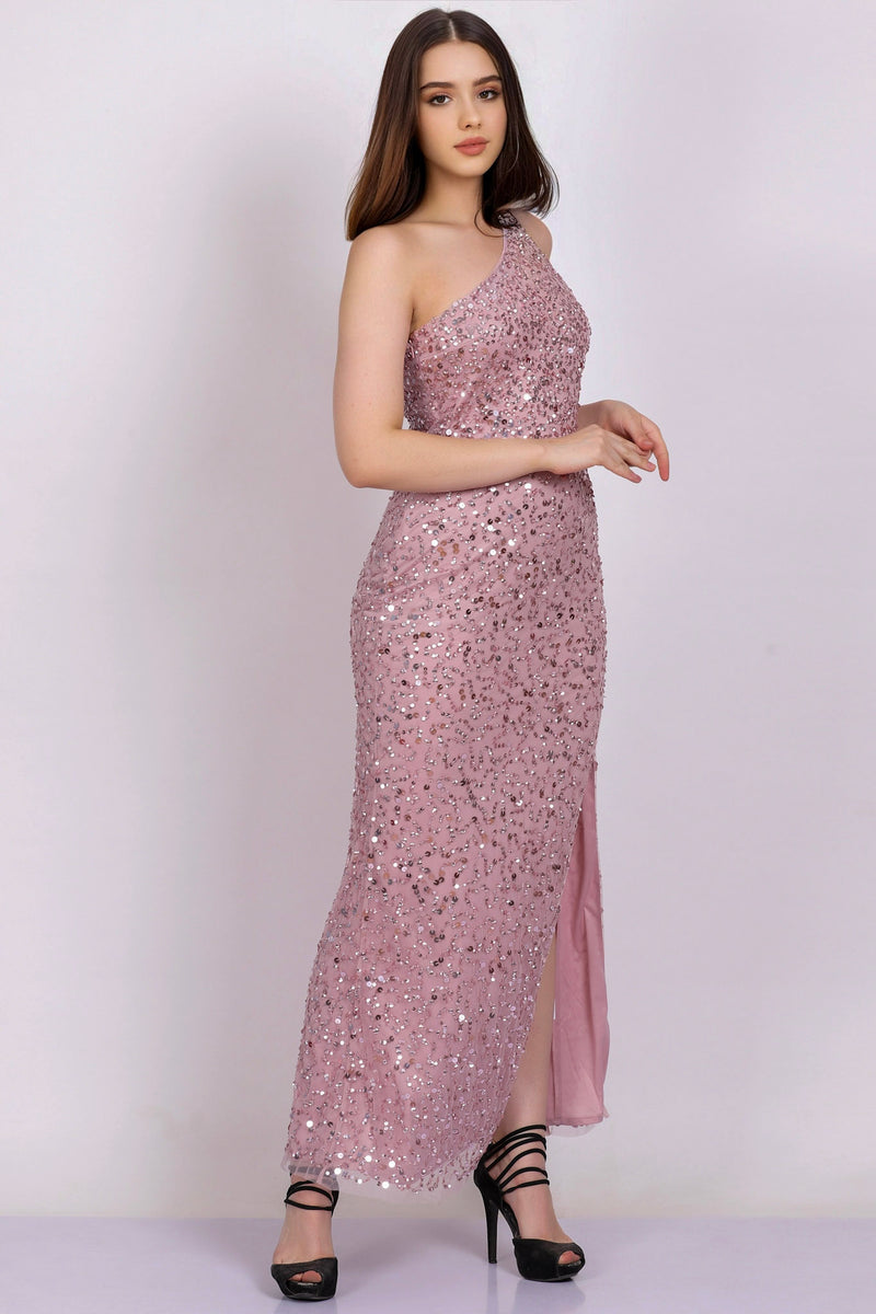 Naeve One Shoulder Sequin Dress in Pink