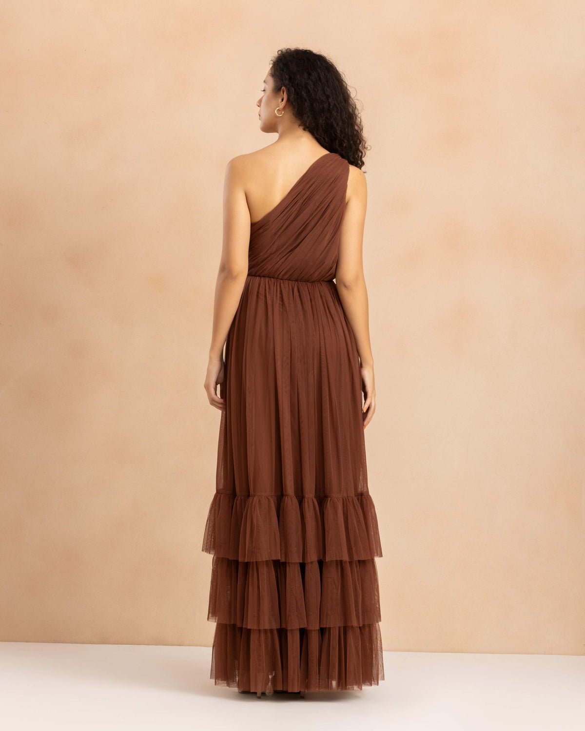 Nicolette One Shoulder Maxi Dress in Deep Brown
