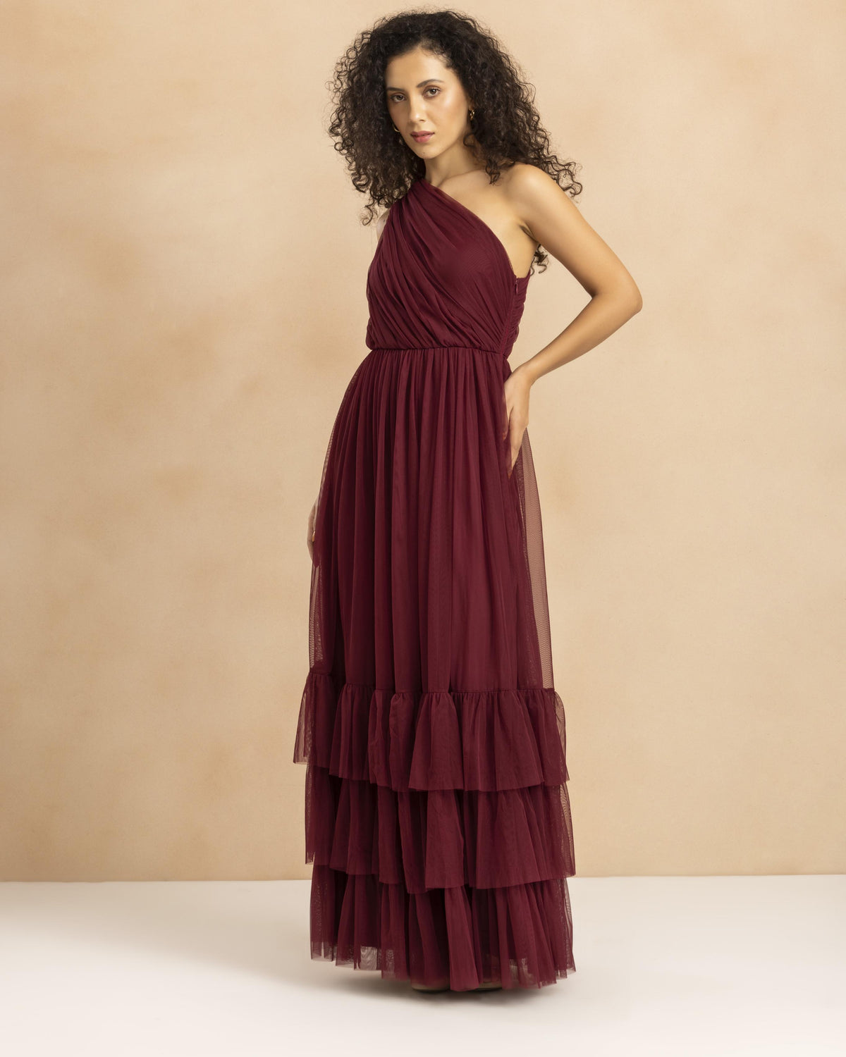 Nicolette One Shoulder Maxi Dress in Wine