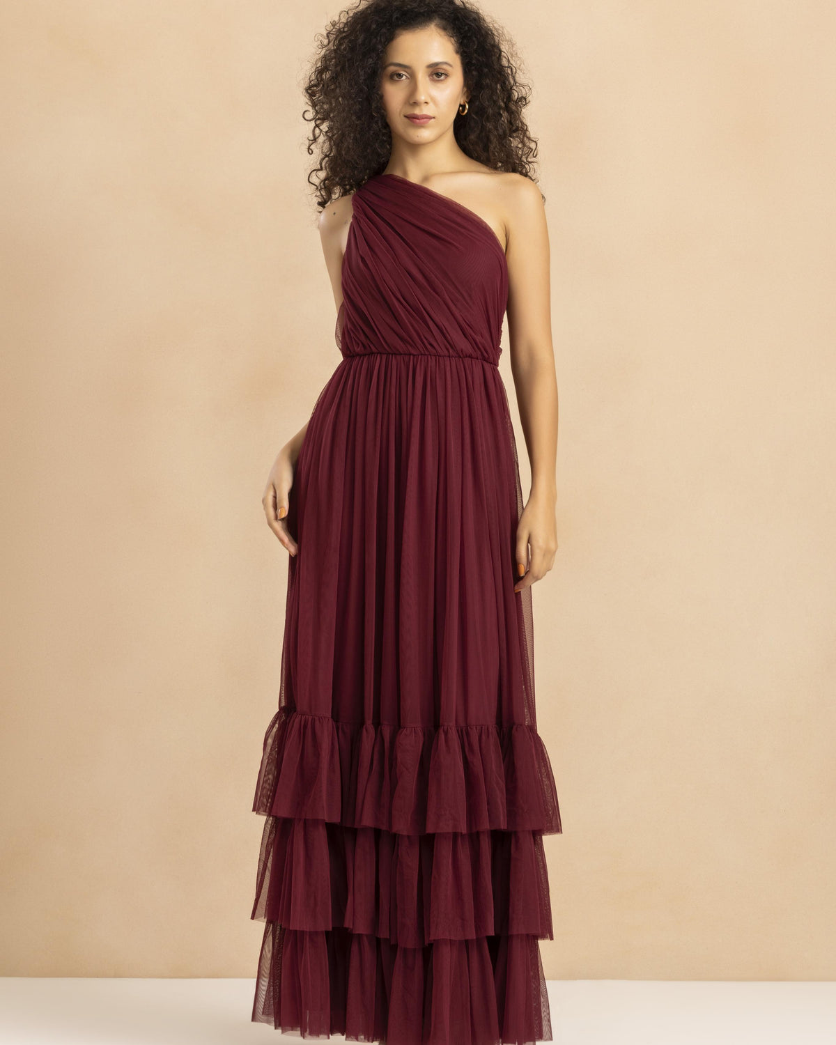 Nicolette One Shoulder Maxi Dress in Wine