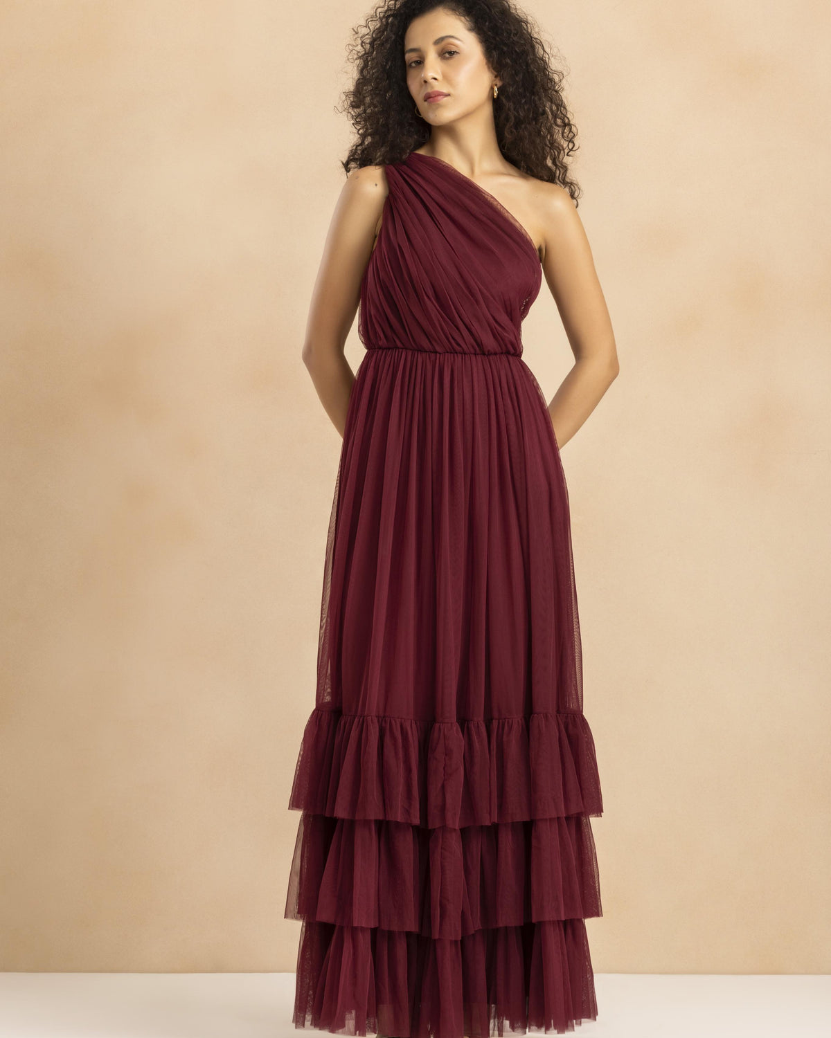 Nicolette One Shoulder Maxi Dress in Wine