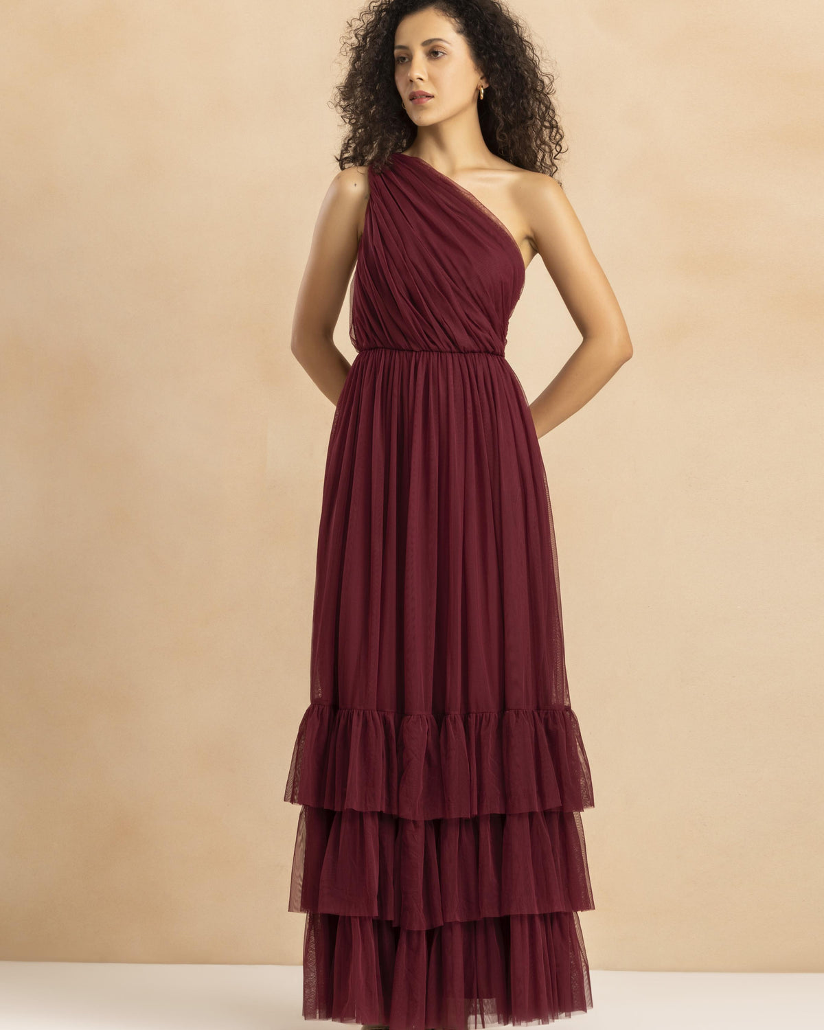 Nicolette One Shoulder Maxi Dress in Wine