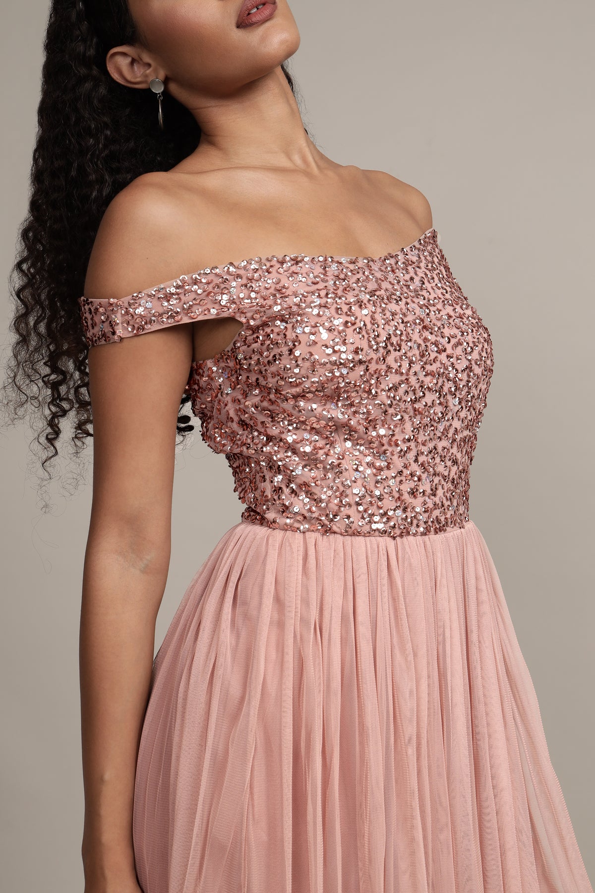 Nina Taupe Embellished Bridesmaid Maxi Dress