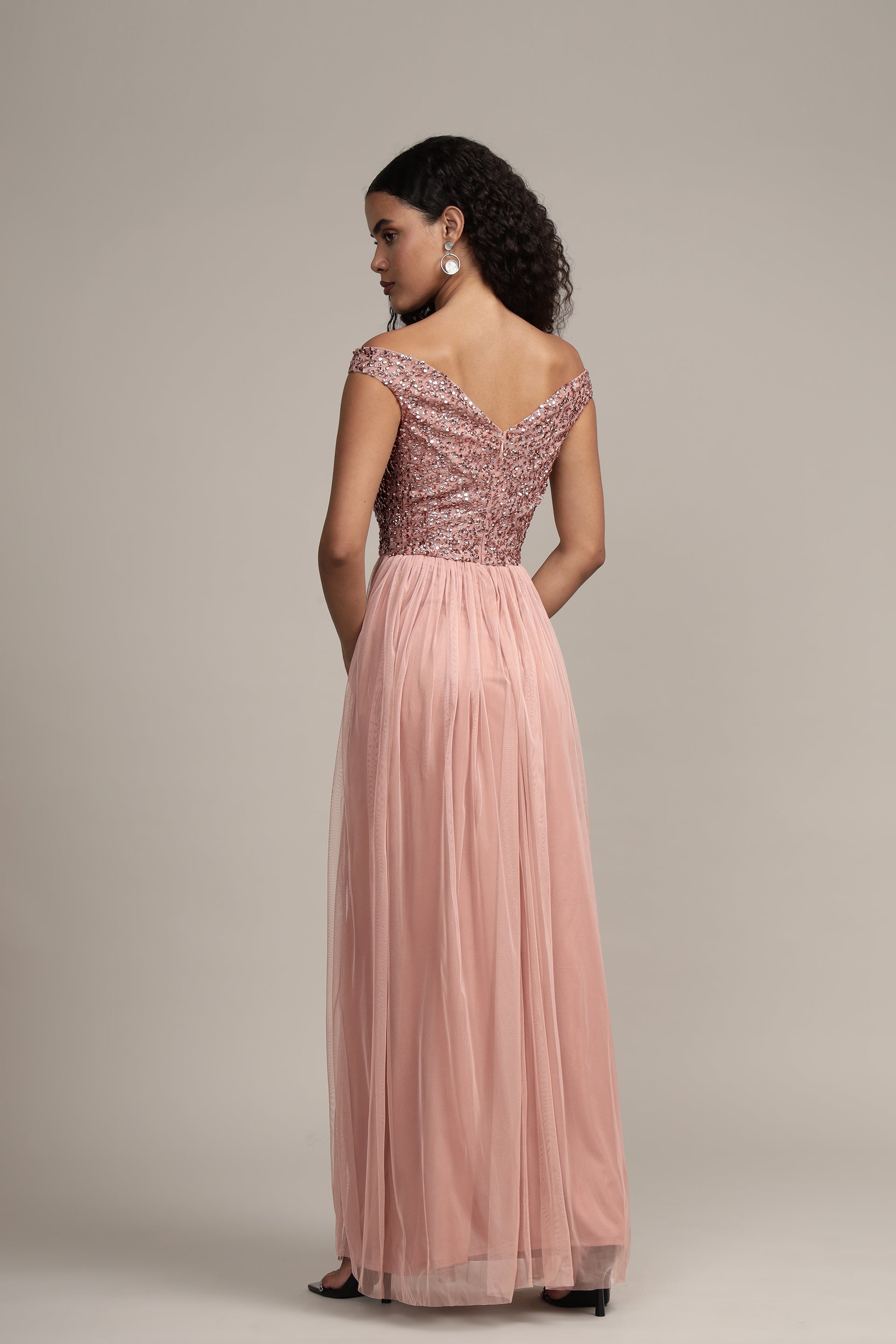 Nina Taupe Embellished Bridesmaid Maxi Dress