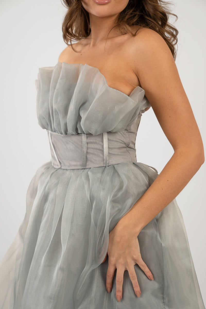 Noah Organza Midi Dress in Grey