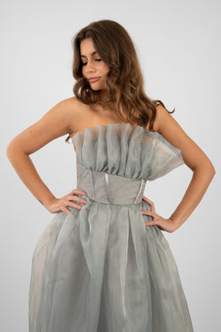 Noah Organza Midi Dress in Grey