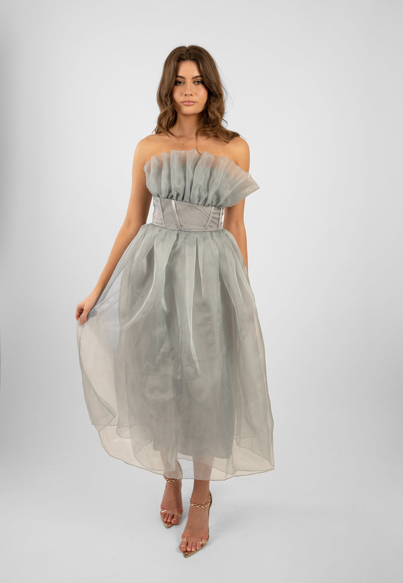 Noah Organza Midi Dress in Grey