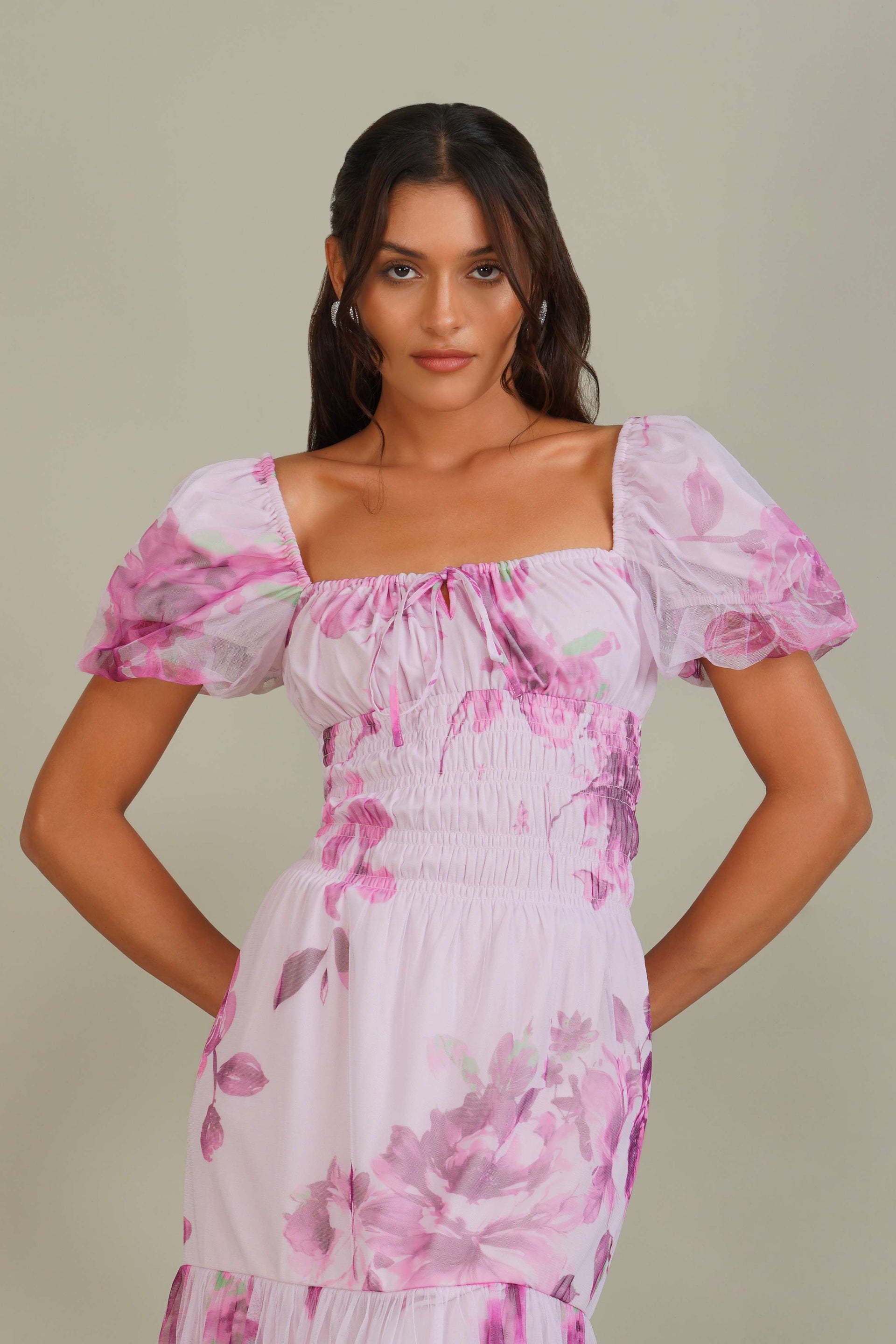 Noore Maxi Dress in Purple Floral