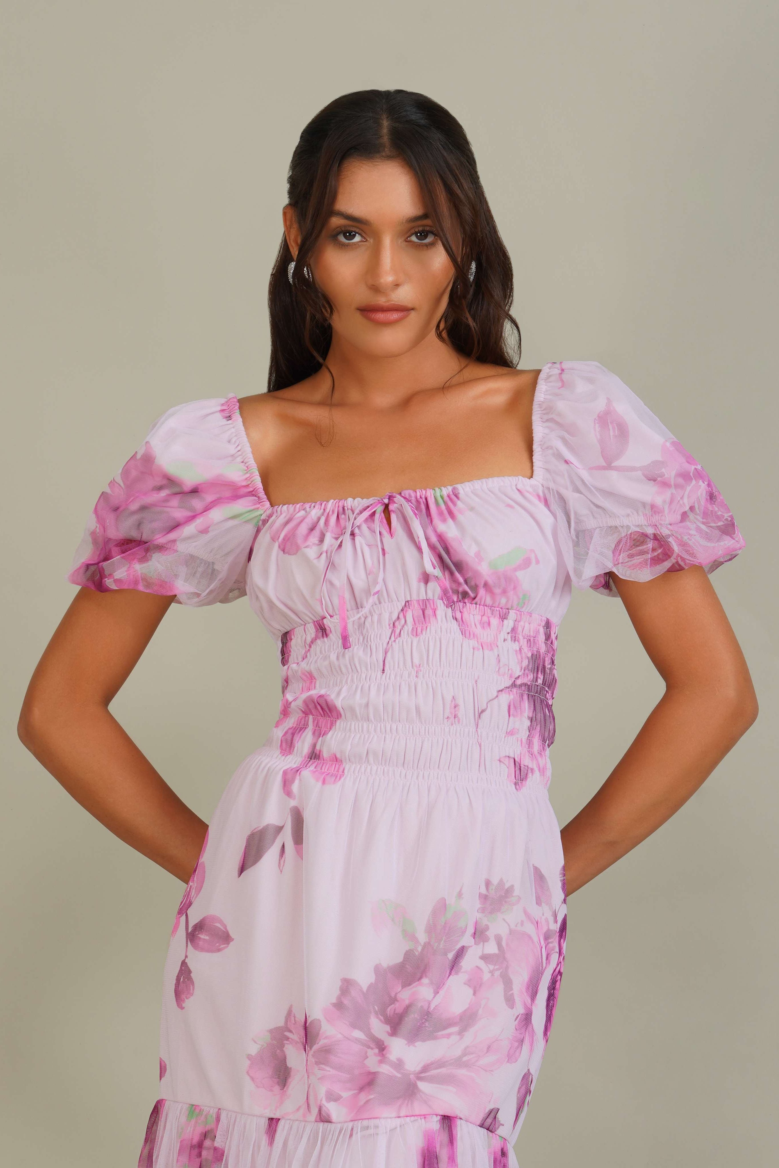 Noore Maxi Dress in Purple Floral